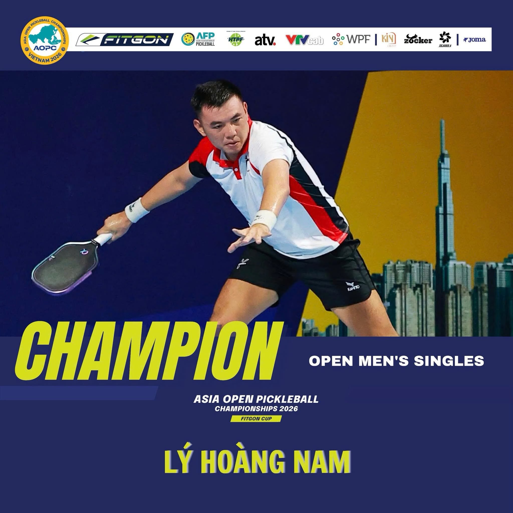 Ly Hoang Nam celebrating his Open Men's Singles title at the Asia Open Pickleball Championships 2026