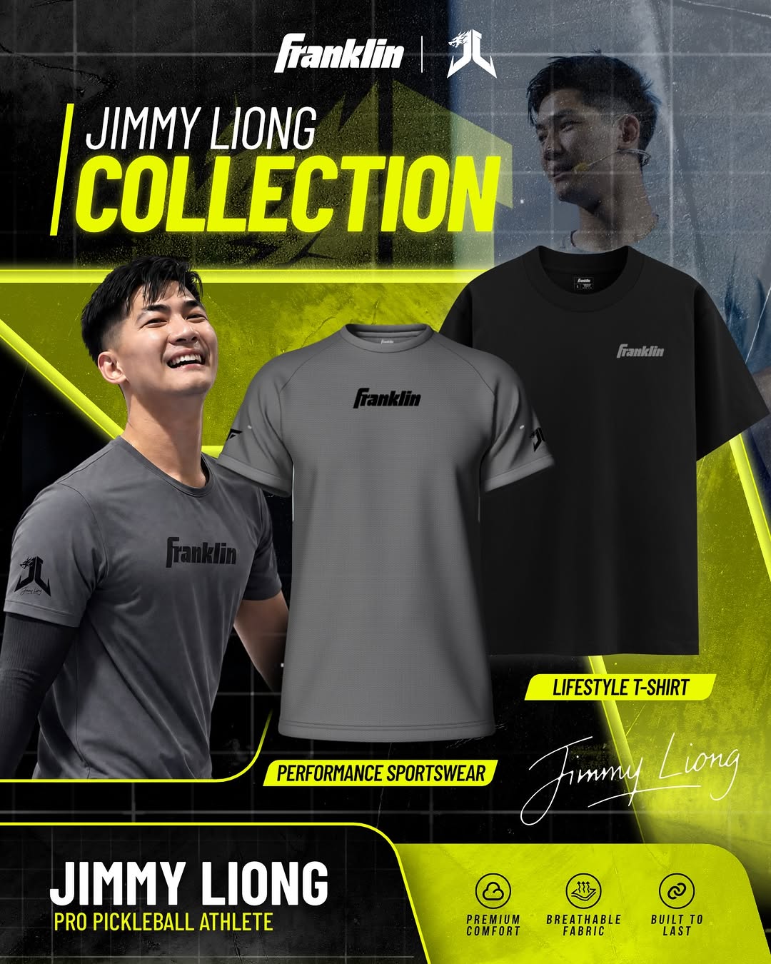 Franklin's Jimmy Liong Blackout Edition collection, a performance T-shirt and a lifestyle T-shirt.