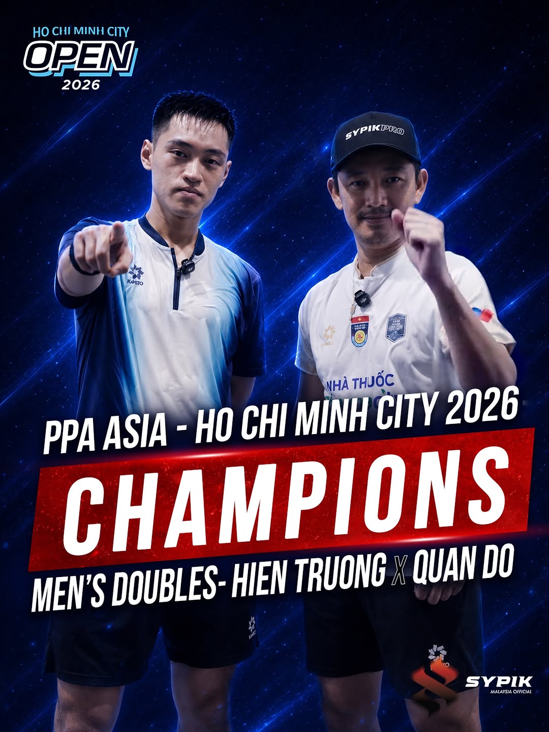 Truong Vinh Hien and Quan Do celebrate Doubles gold at PPA Ho Chi Minh City 2026, sponsored by Sypik Malaysia.