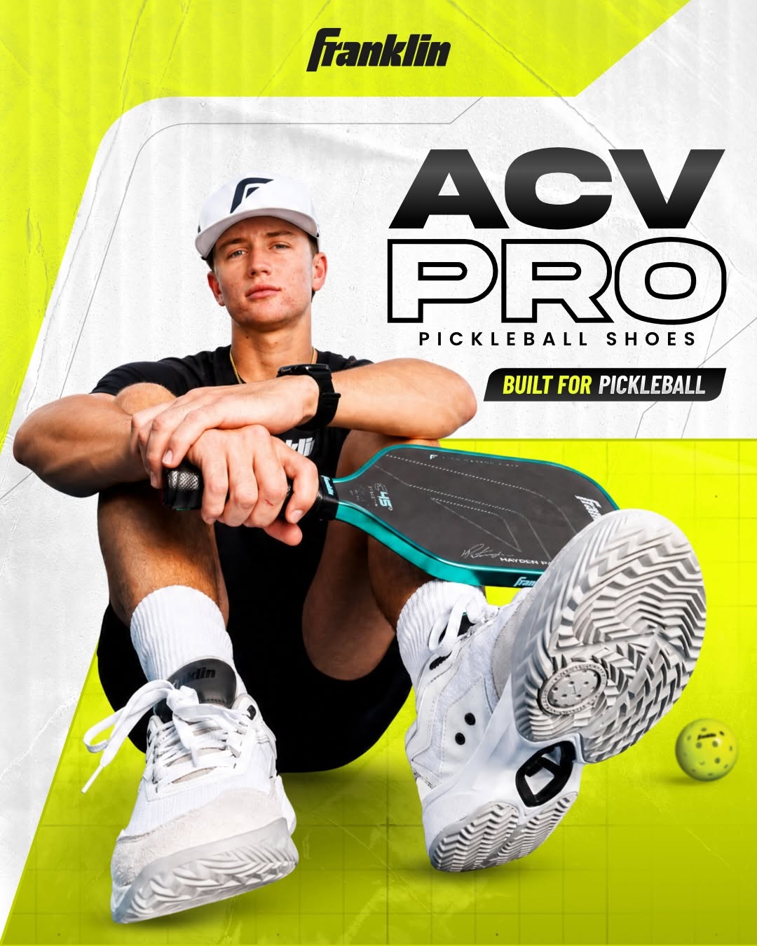 Franklin ACV Pro Pickleball Shoes launch graphic featuring sponsored player Hayden Patriquin