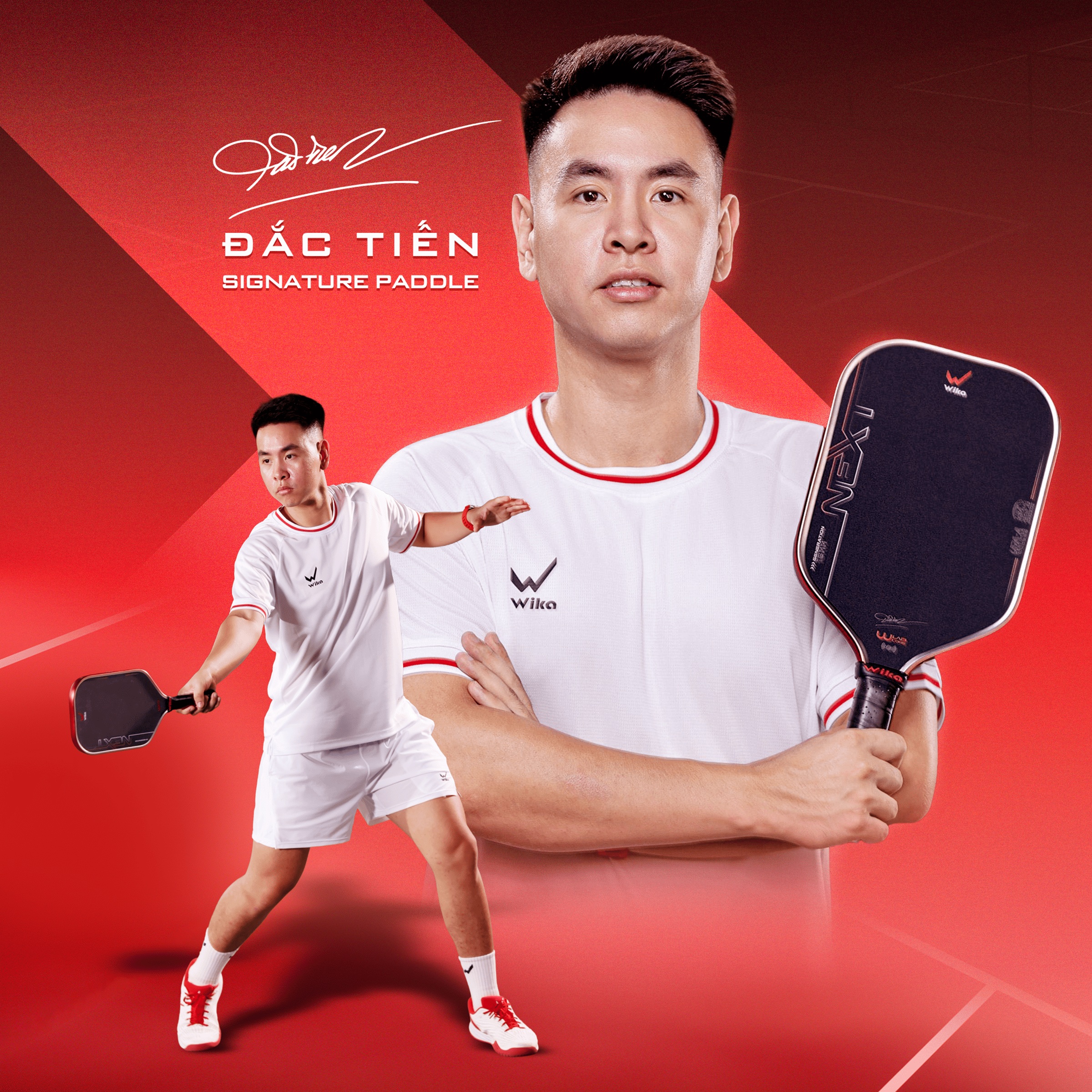 Wika graphic of Nguyễn Đắc Tiến with a Wika Next-X paddle, labelled Đắc Tiến Signature Paddle
