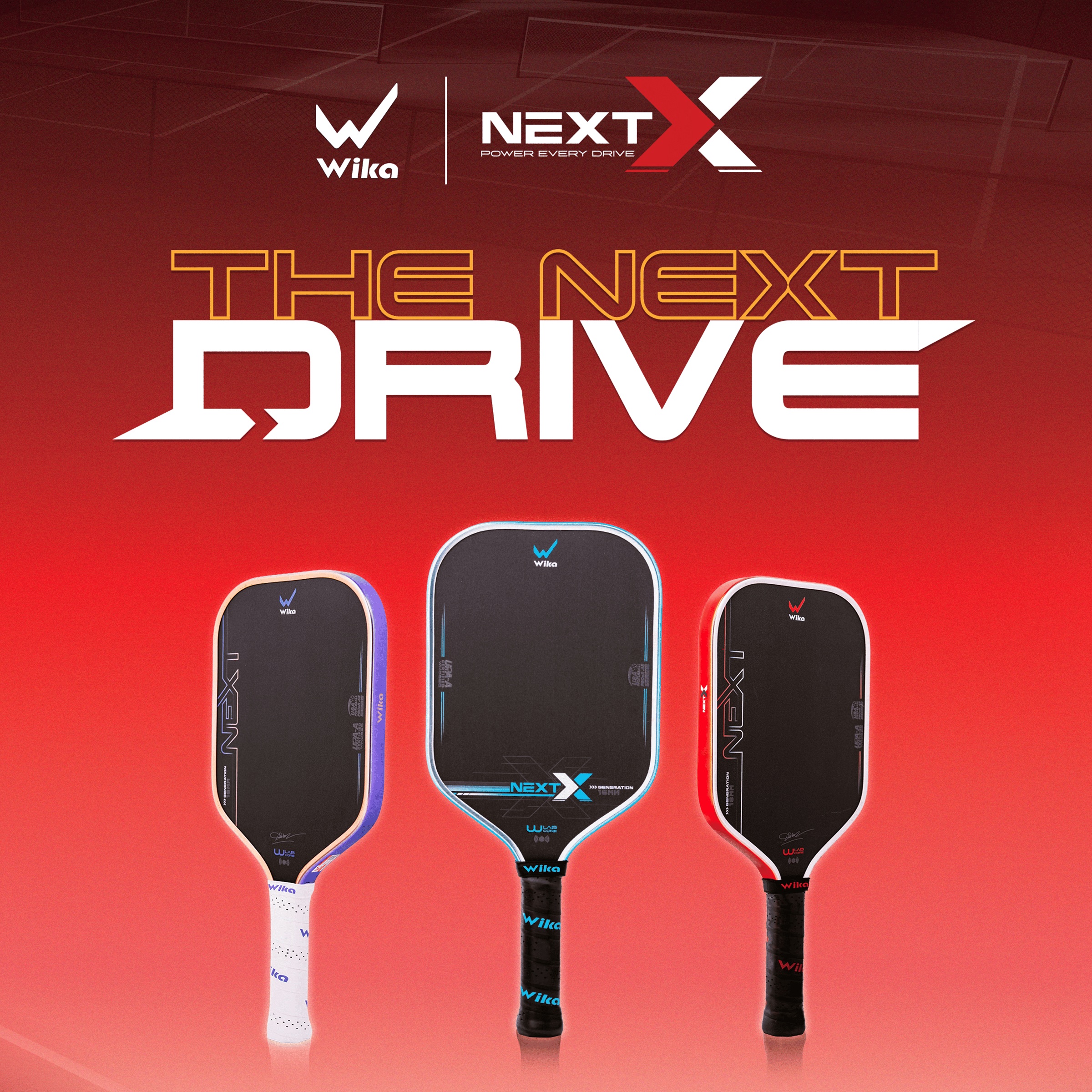 Wika graphic titled The Next Drive showing three Wika Next-X paddles