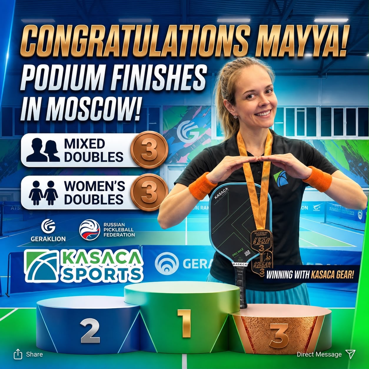 Kasaca Sports congratulates Mayya on two bronze medals in Moscow, Mixed Doubles and Women's Doubles