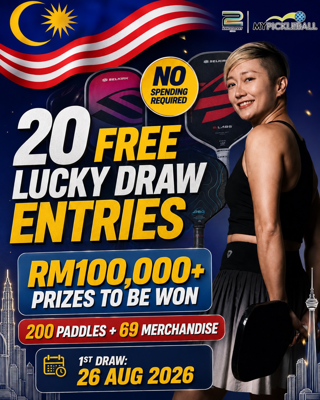 Xin Lim 269 Merdeka Grand Lucky Draw giveaway poster, 20 free entries, RM100,000+ in prizes