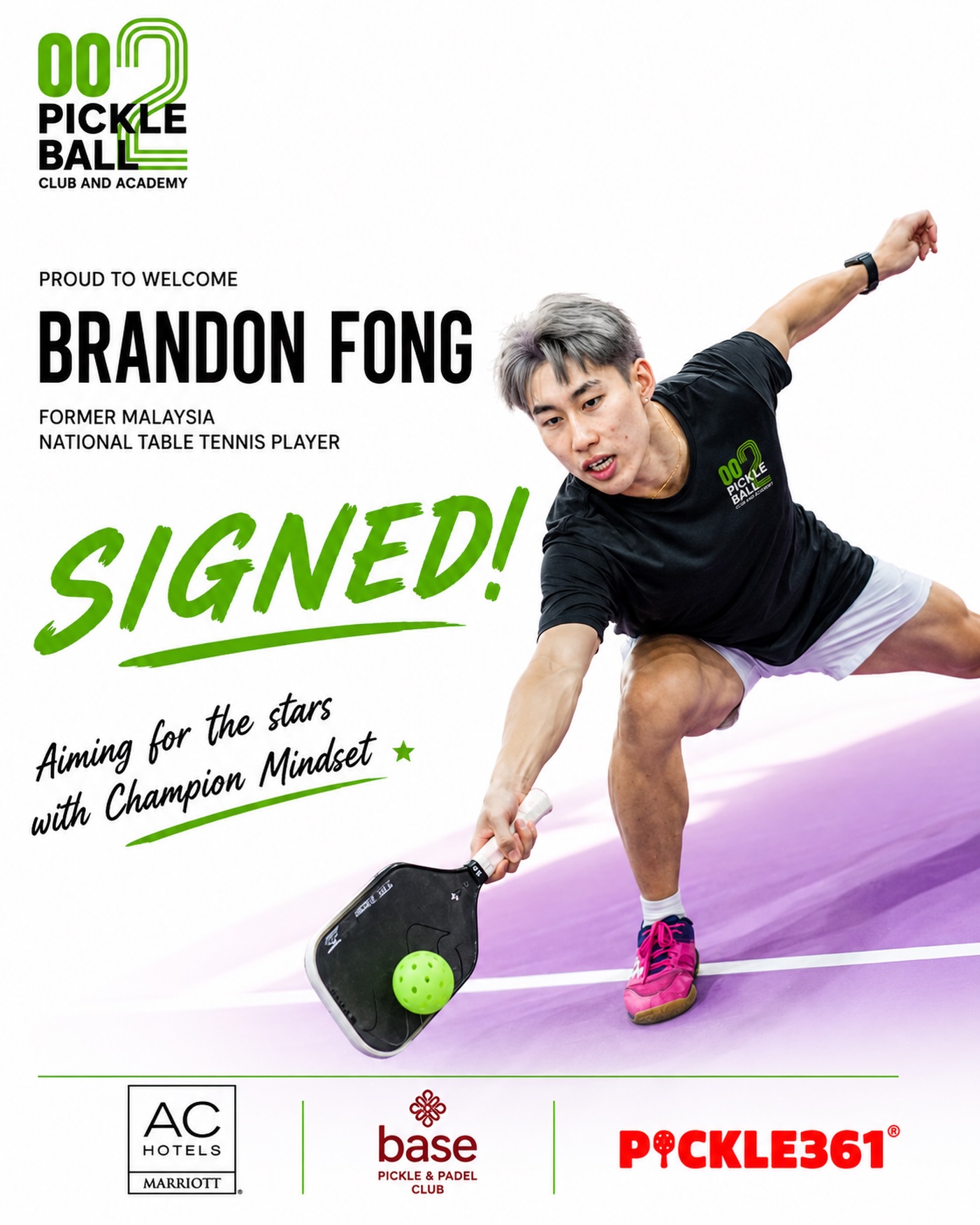 002 Pickleball Club & Academy signs Brandon Fong, days before he won gold at the Lifetime LT Open.