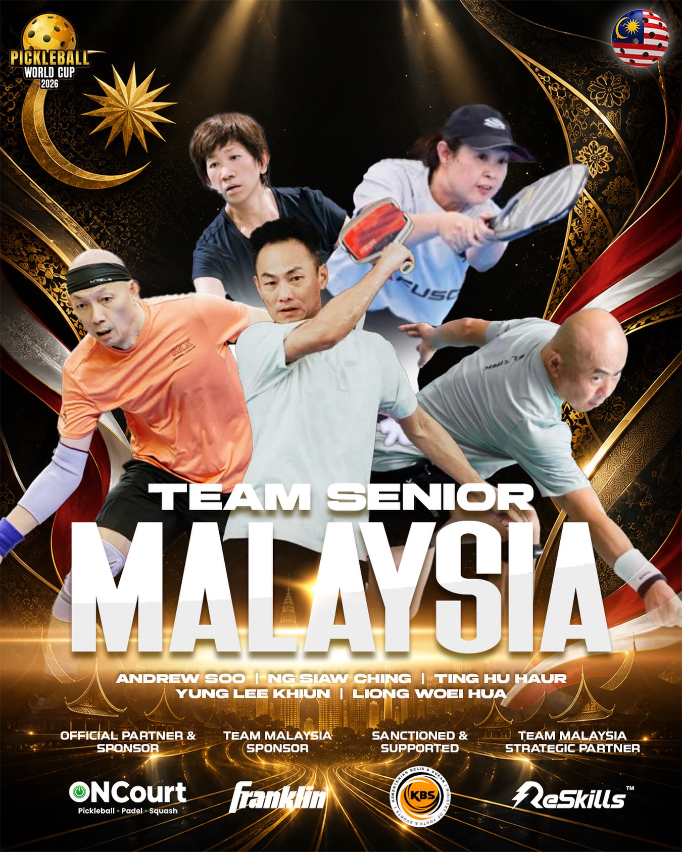 Team Malaysia Senior Team lineup for the Pickleball World Cup 2026