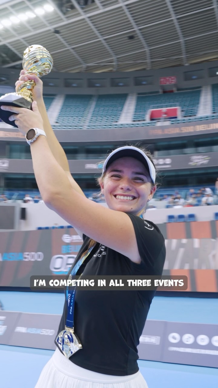 Sahra Dennehy celebrates with a trophy and medal at the PPA Asia 500 Beijing Open, announcing she is competing in all three events at the Leapmotor Kuala Lumpur Cup