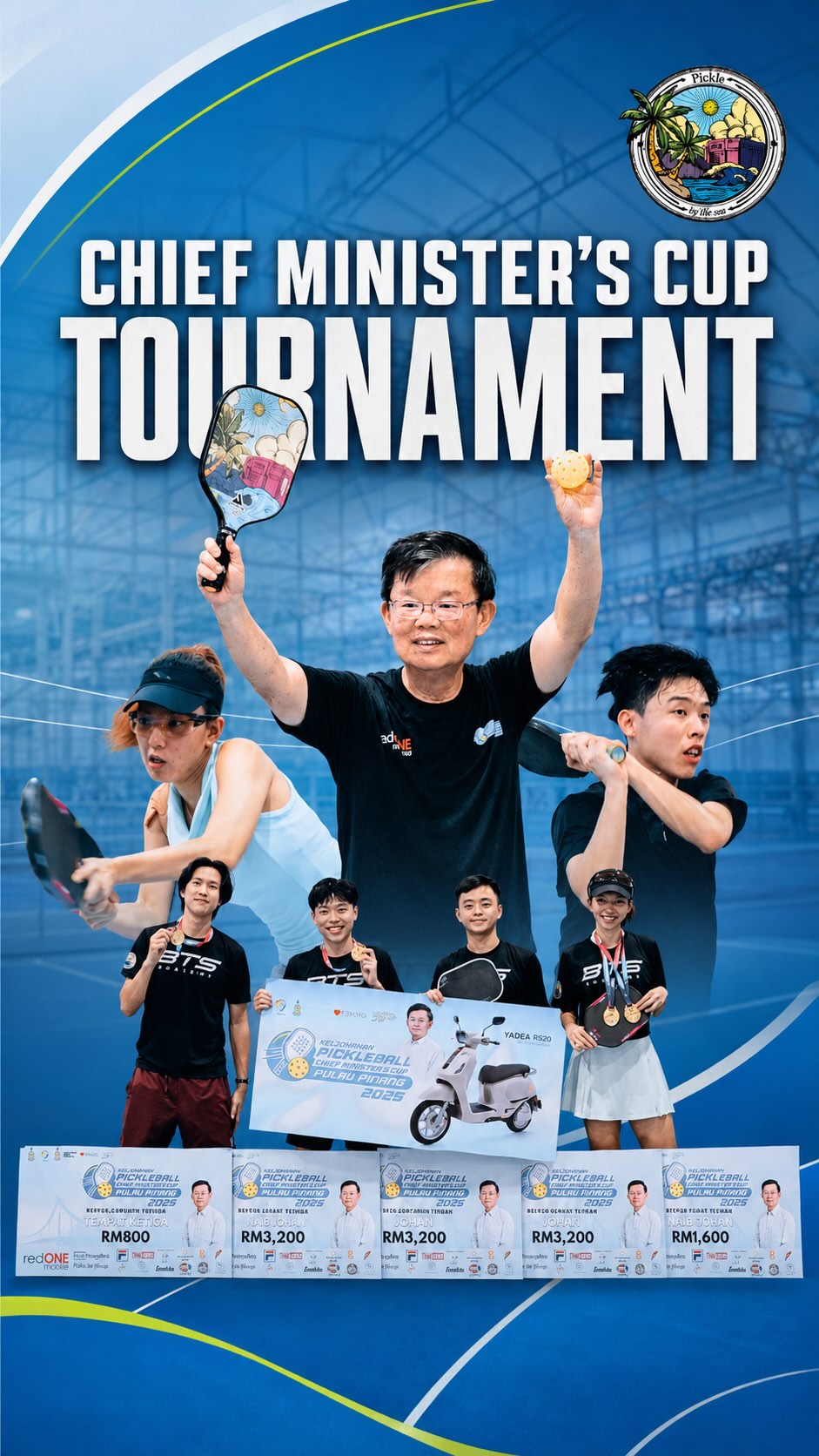 Chief Minister's Cup Pulau Pinang tournament poster with Chow Kon Yeow and podium finishers