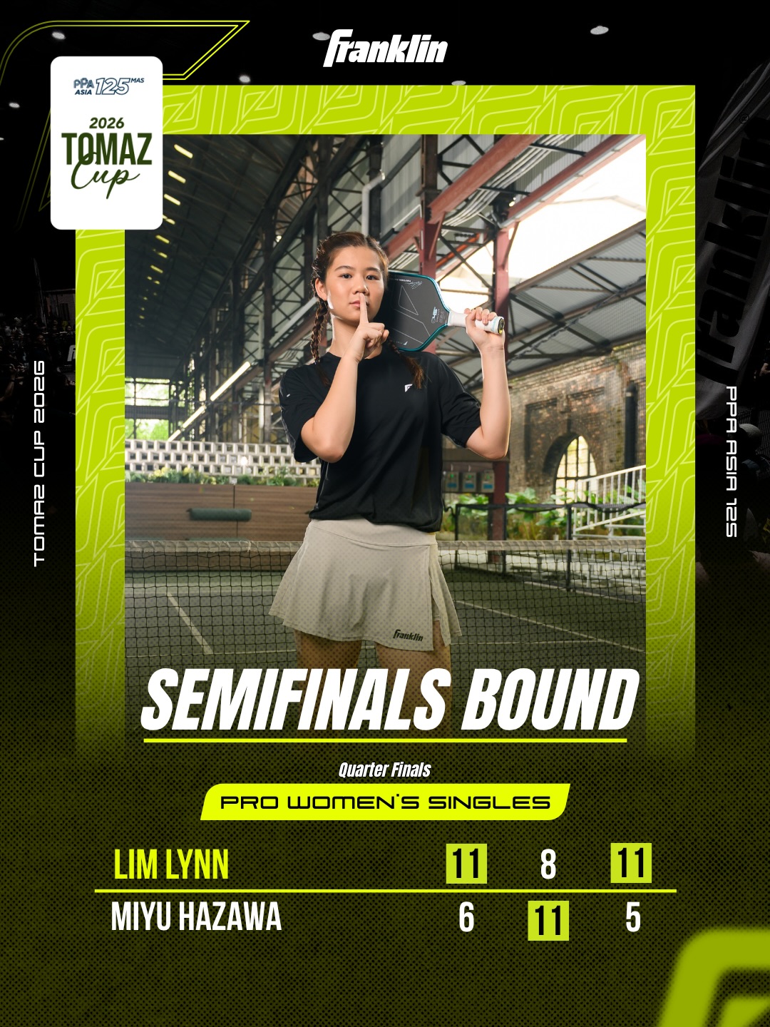 Lim Lynn beats Miyu Hazawa 11-6, 8-11, 11-5 in the Quarter Finals at the 2026 Tomaz Cup PPA Asia 125