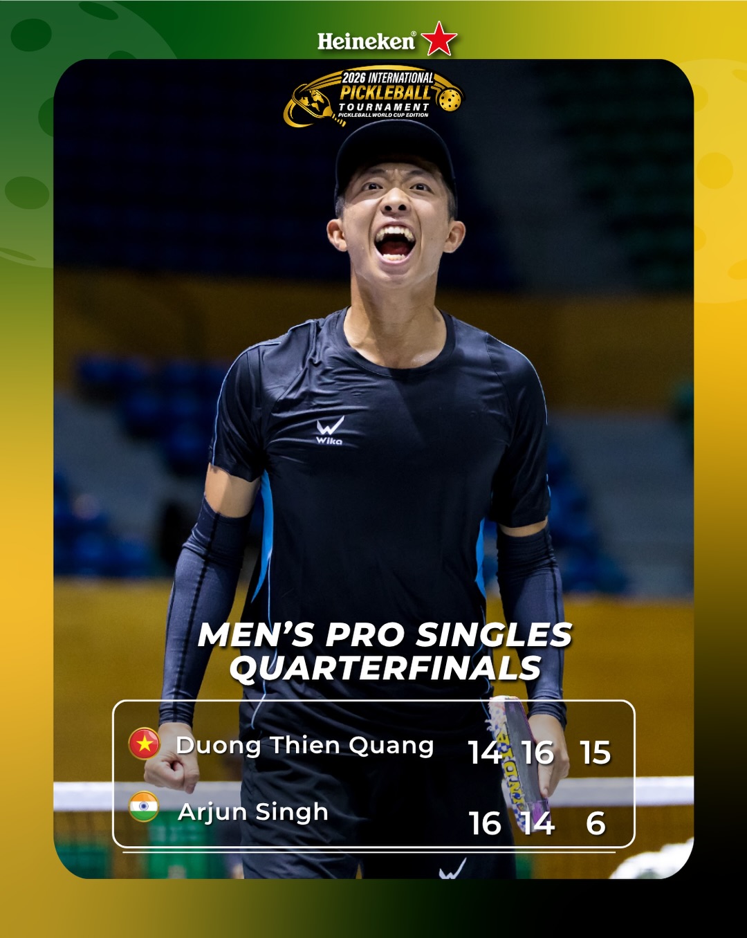 Men's Pro Singles quarterfinal results, featuring five countries