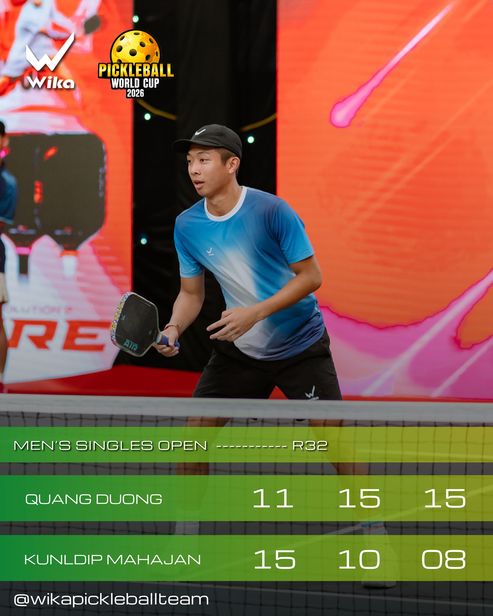 Quang Duong playing at the net during the Pickleball World Cup 2026