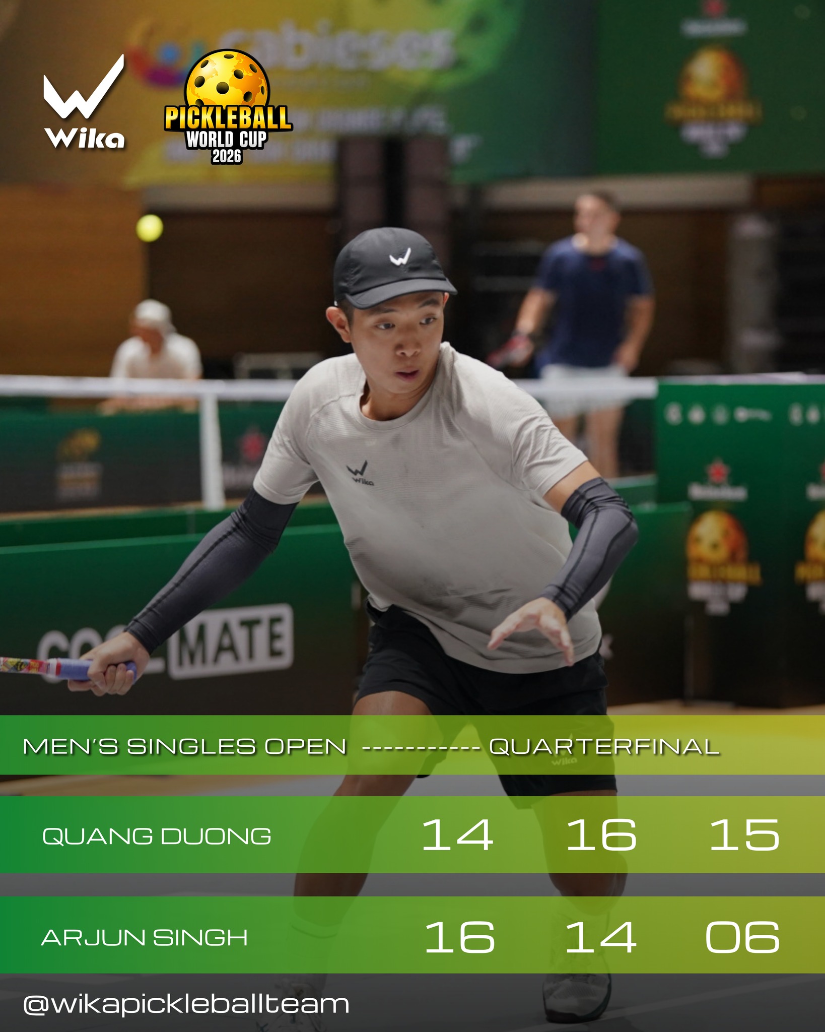Quang Duong in his quarterfinal comeback win over Arjun Singh