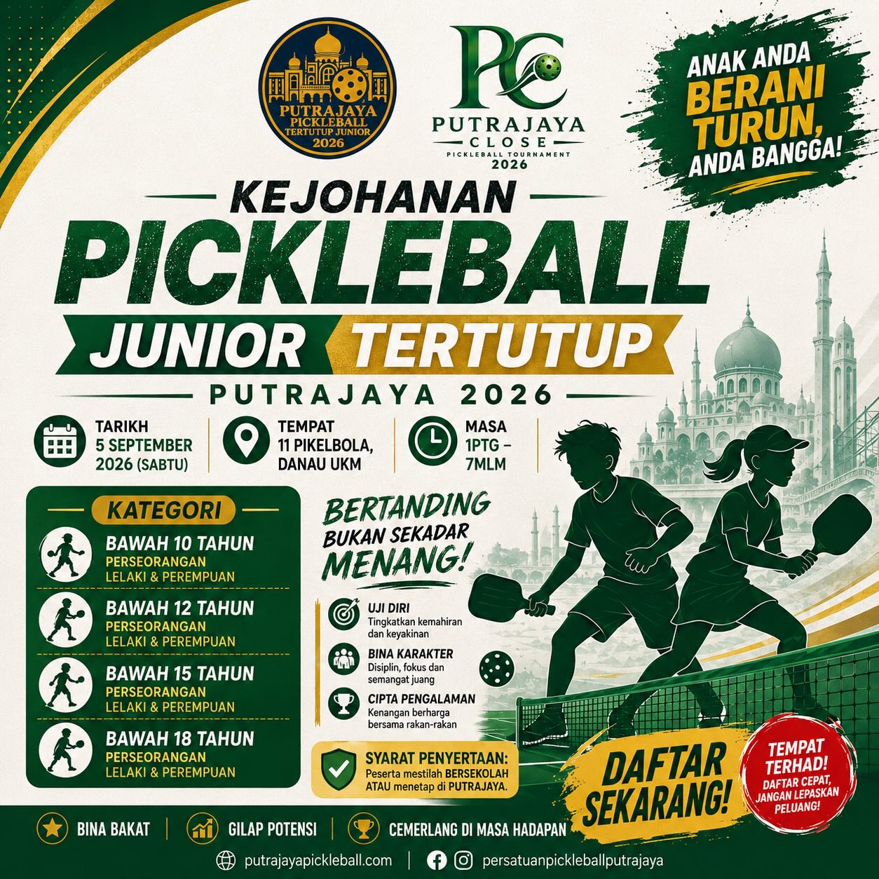 Kejohanan Pickleball Junior Tertutup Putrajaya 2026 announcement graphic