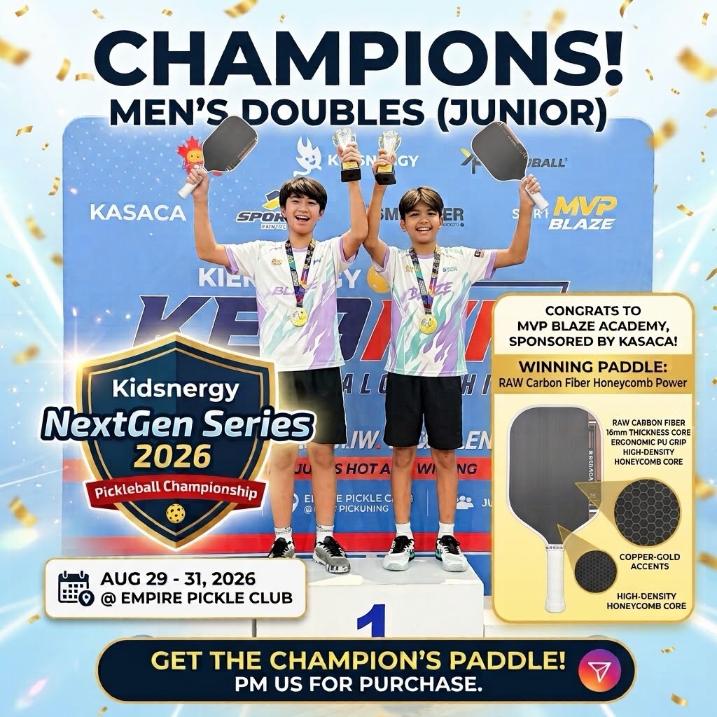 MVP Blaze Academy's junior pair celebrate their Junior Men's Doubles title at the Kidsnergy NextGen Series 2026