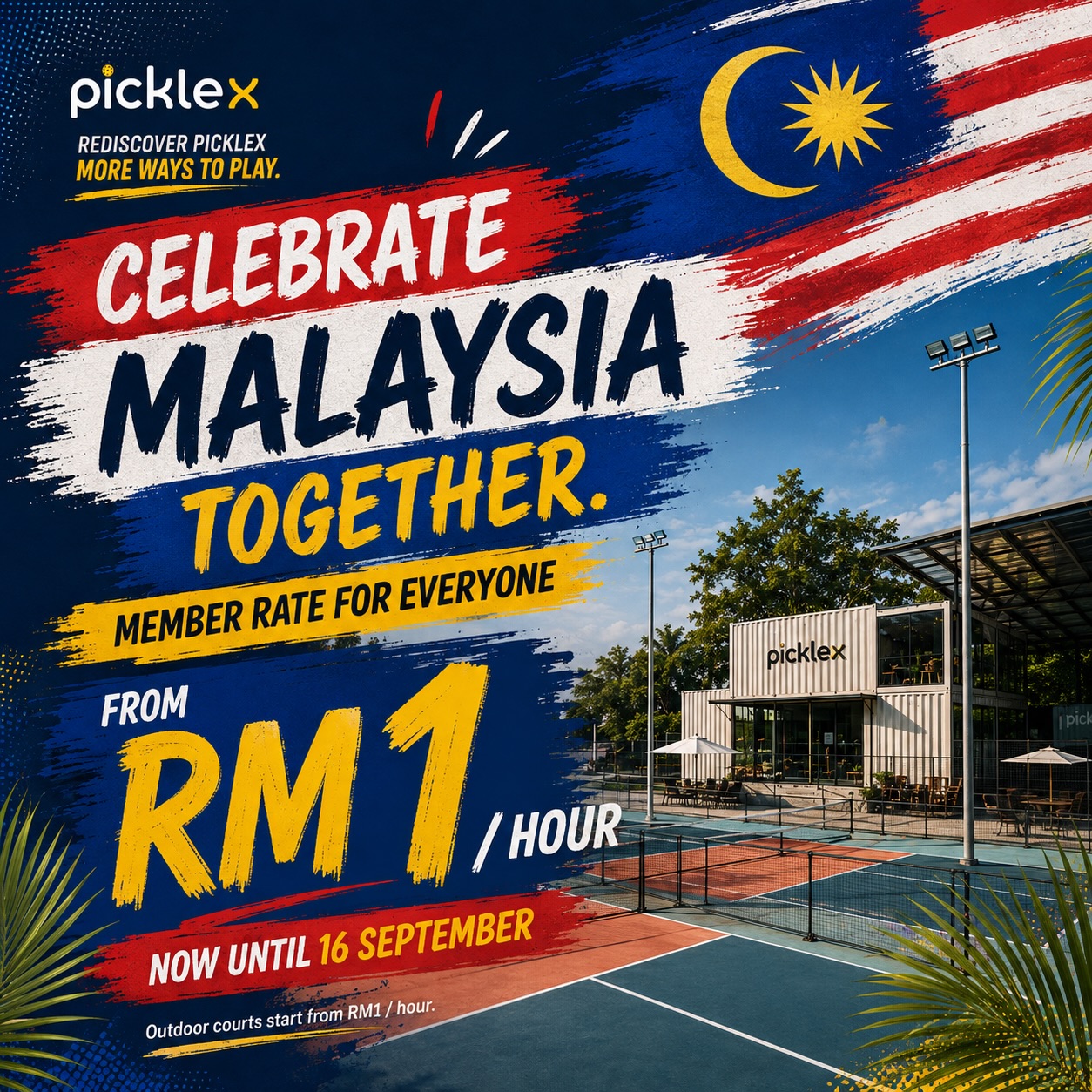 PickleX Shah Alam Merdeka RM1 outdoor court promotion graphic