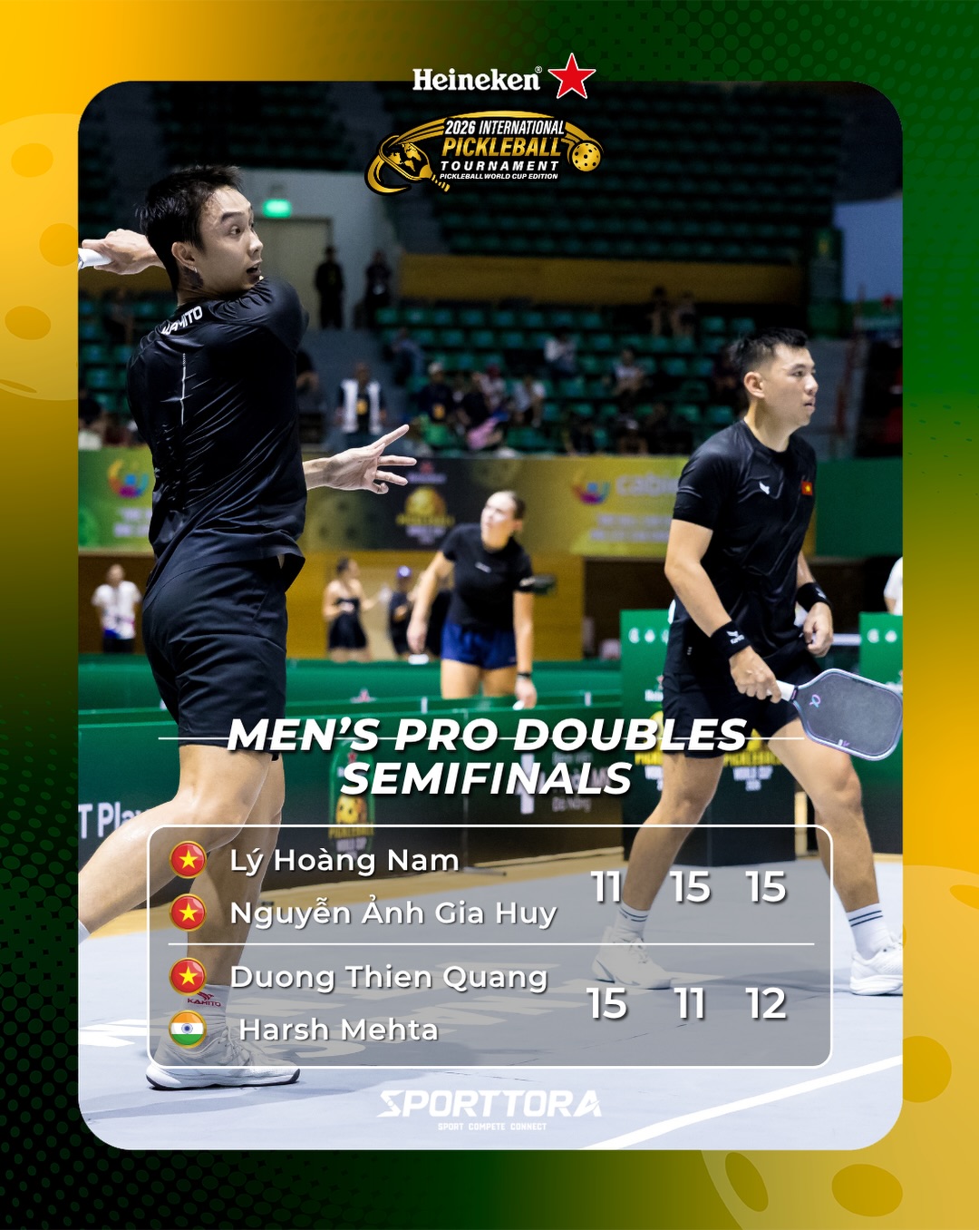 Action from the Men's Doubles semifinal between Lý Hoàng Nam and Nguyễn Anh Gia Huy and their Vietnamese opponents