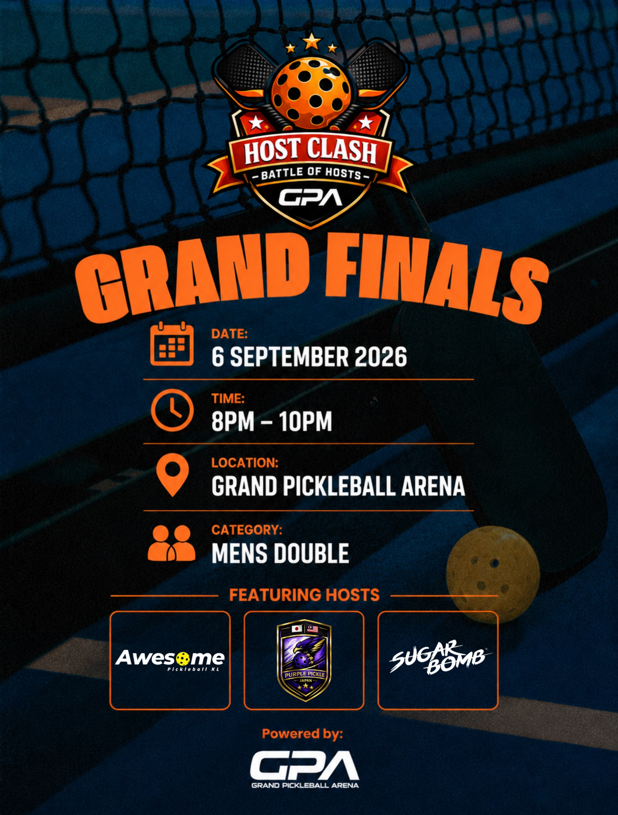 Host Clash Grand Finals graphic for Grand Pickleball Arena, 6 September 2026
