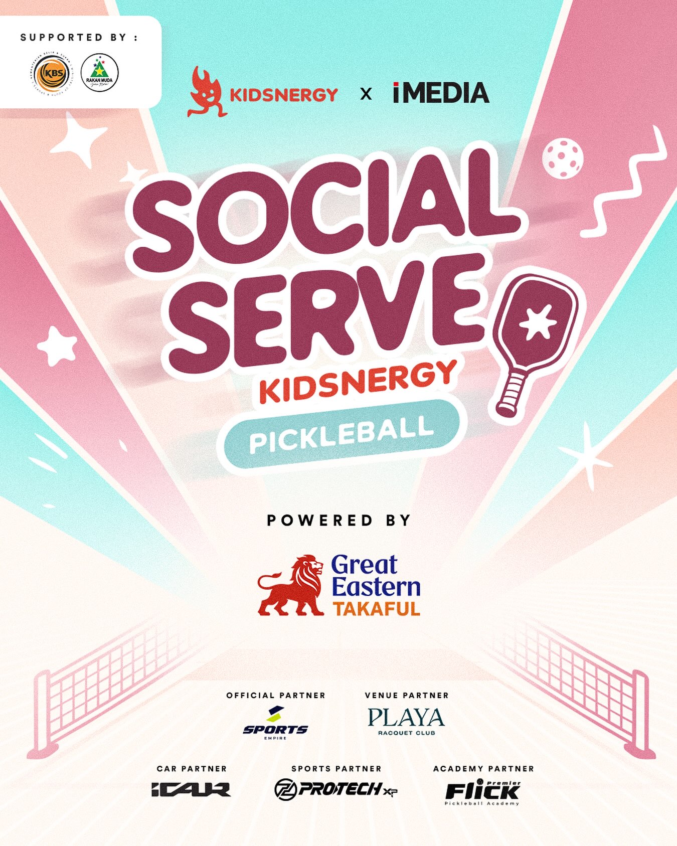 The Social Serve Kidsnergy tournament poster, running 16-18 Oct at Playa Racquet Club.