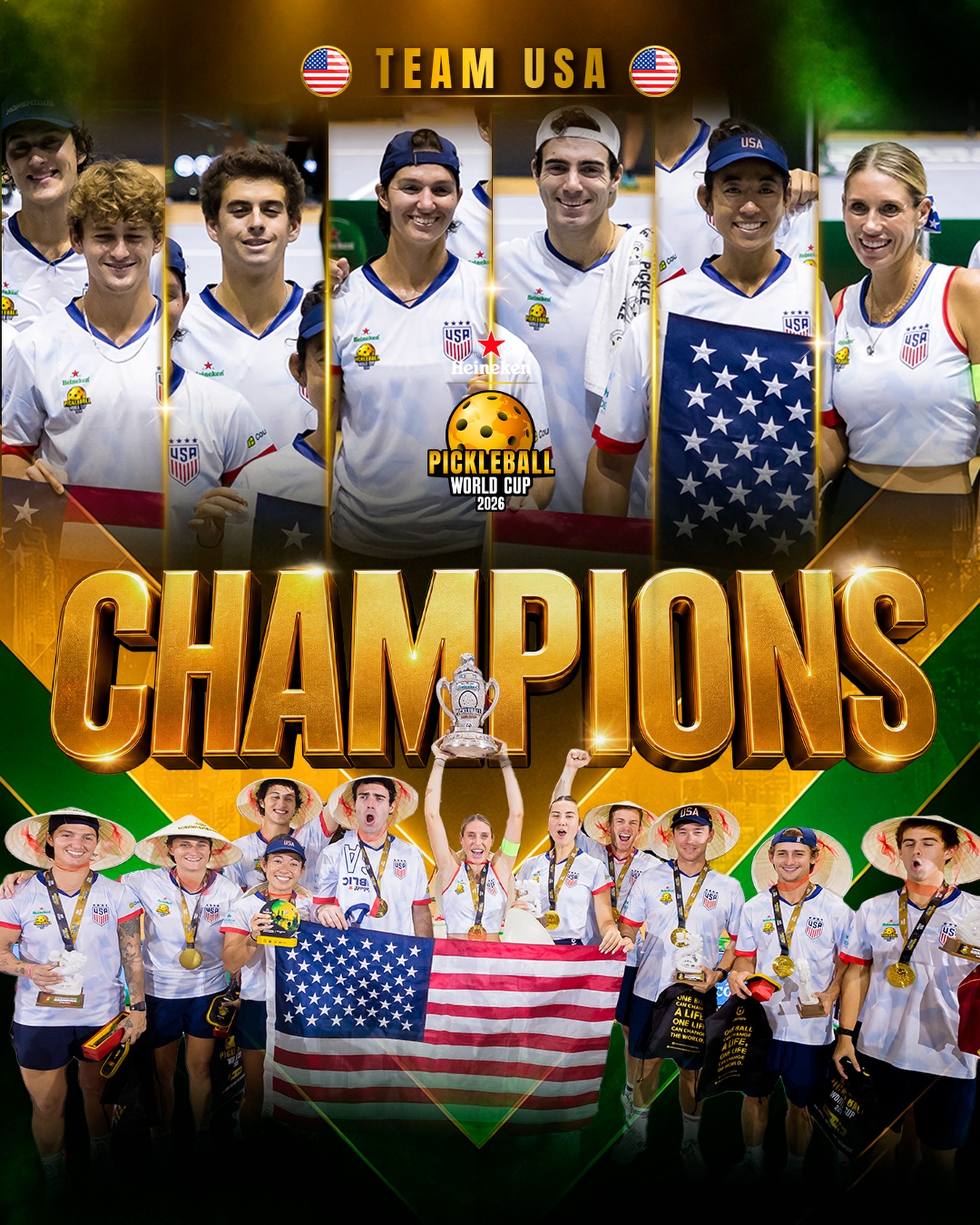Team USA celebrates its back-to-back Pickleball World Cup title.