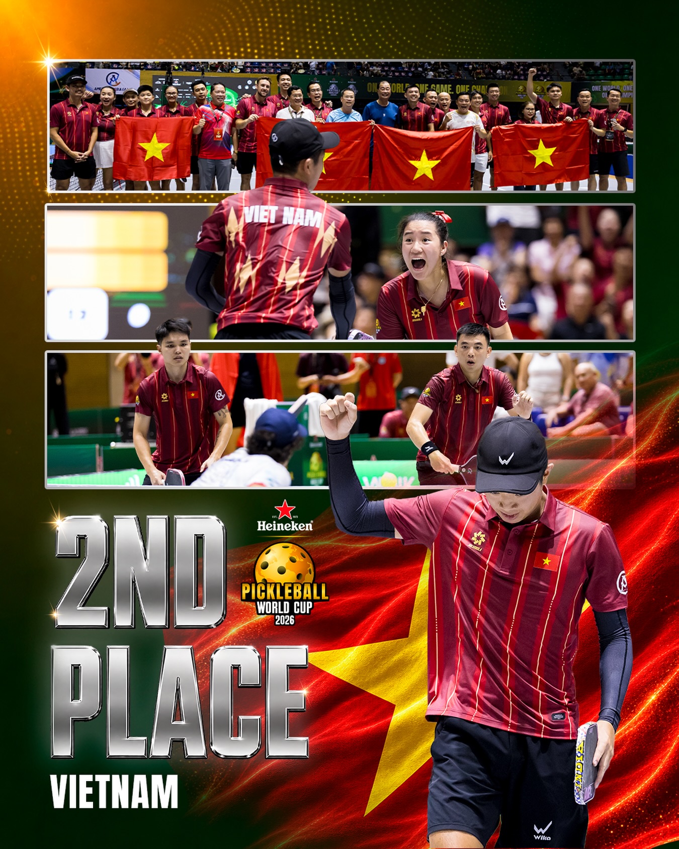 Team Vietnam receives its silver medal at the 2026 Pickleball World Cup.