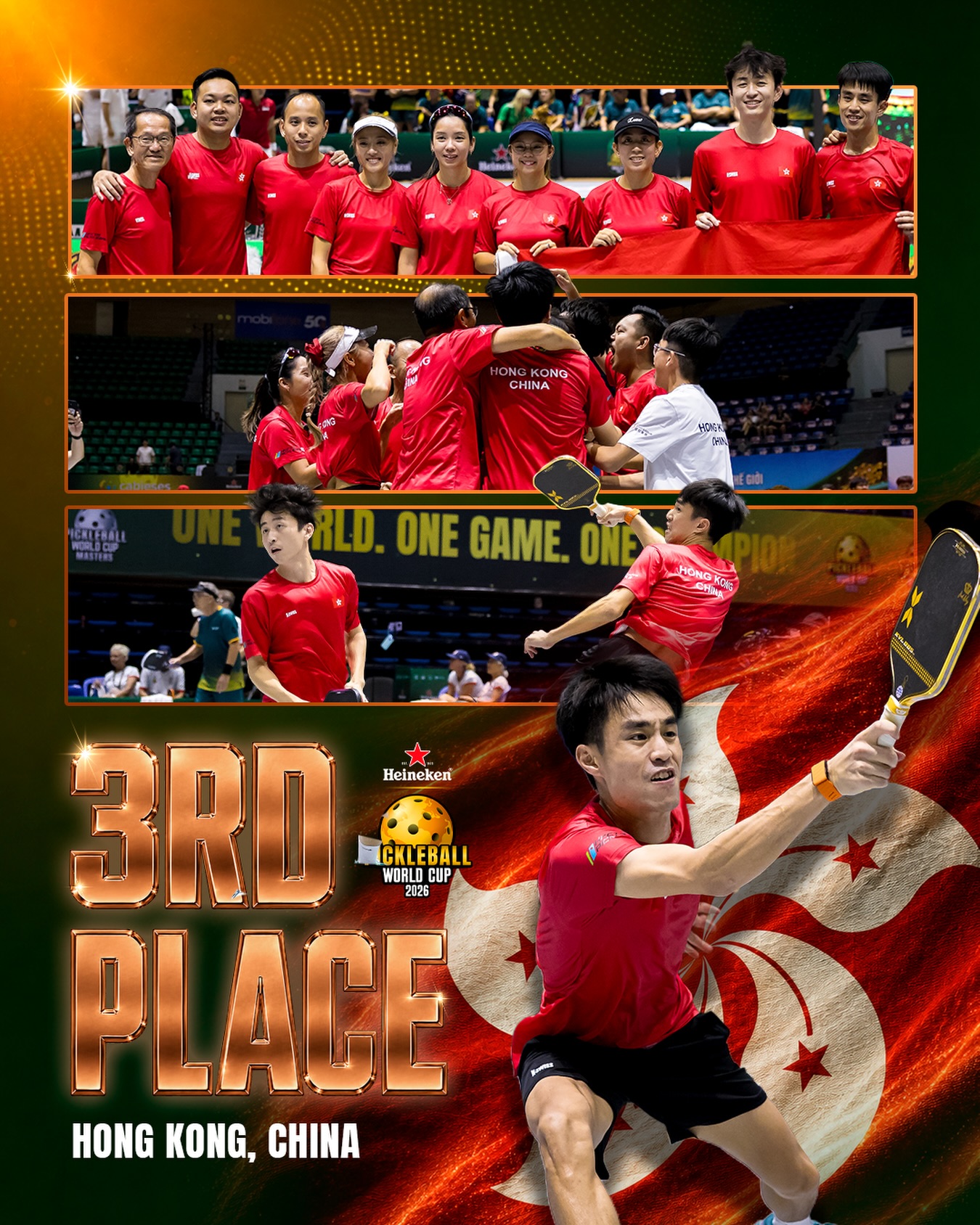 Team Hong Kong, China celebrates its Open Category bronze medal.