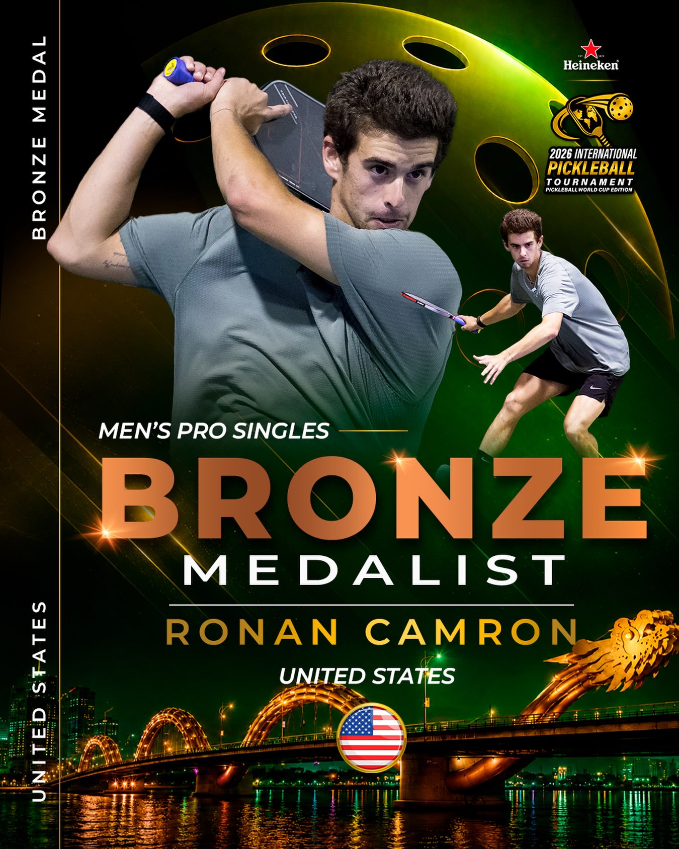 Ronan Camron, bronze medalist in Men's Pro Singles at the Heineken Pickleball World Cup 2026