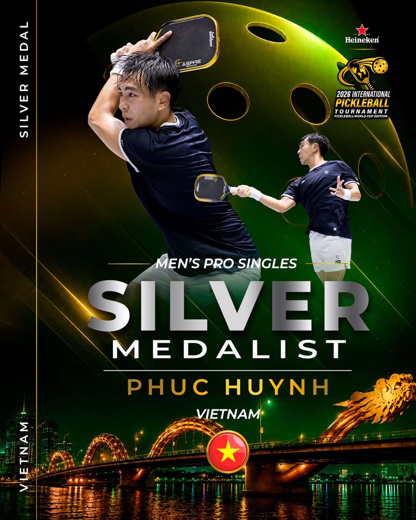 Phuc Huynh, silver medalist in Men's Pro Singles at the Heineken Pickleball World Cup 2026