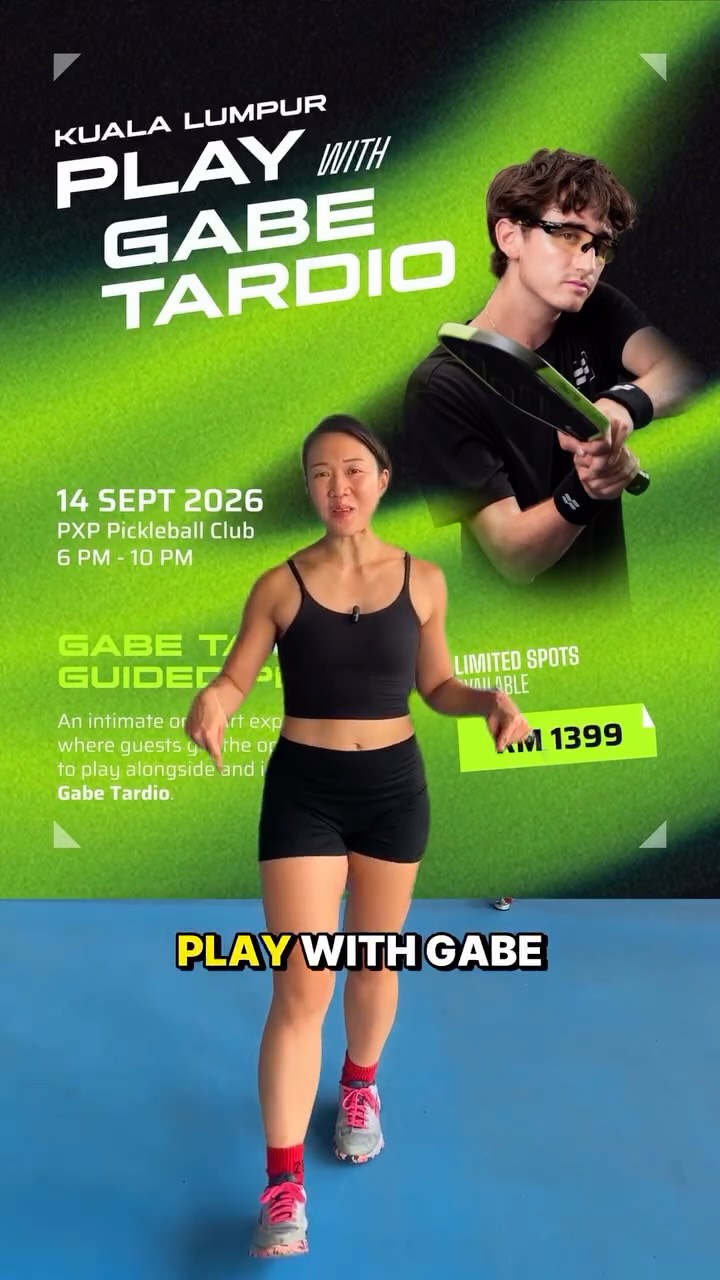 The Pickle Base's announcement graphic for Gabe Tardio's guided play session at PXP Pickleball Club in Kuala Lumpur on 14 September, priced RM1,399