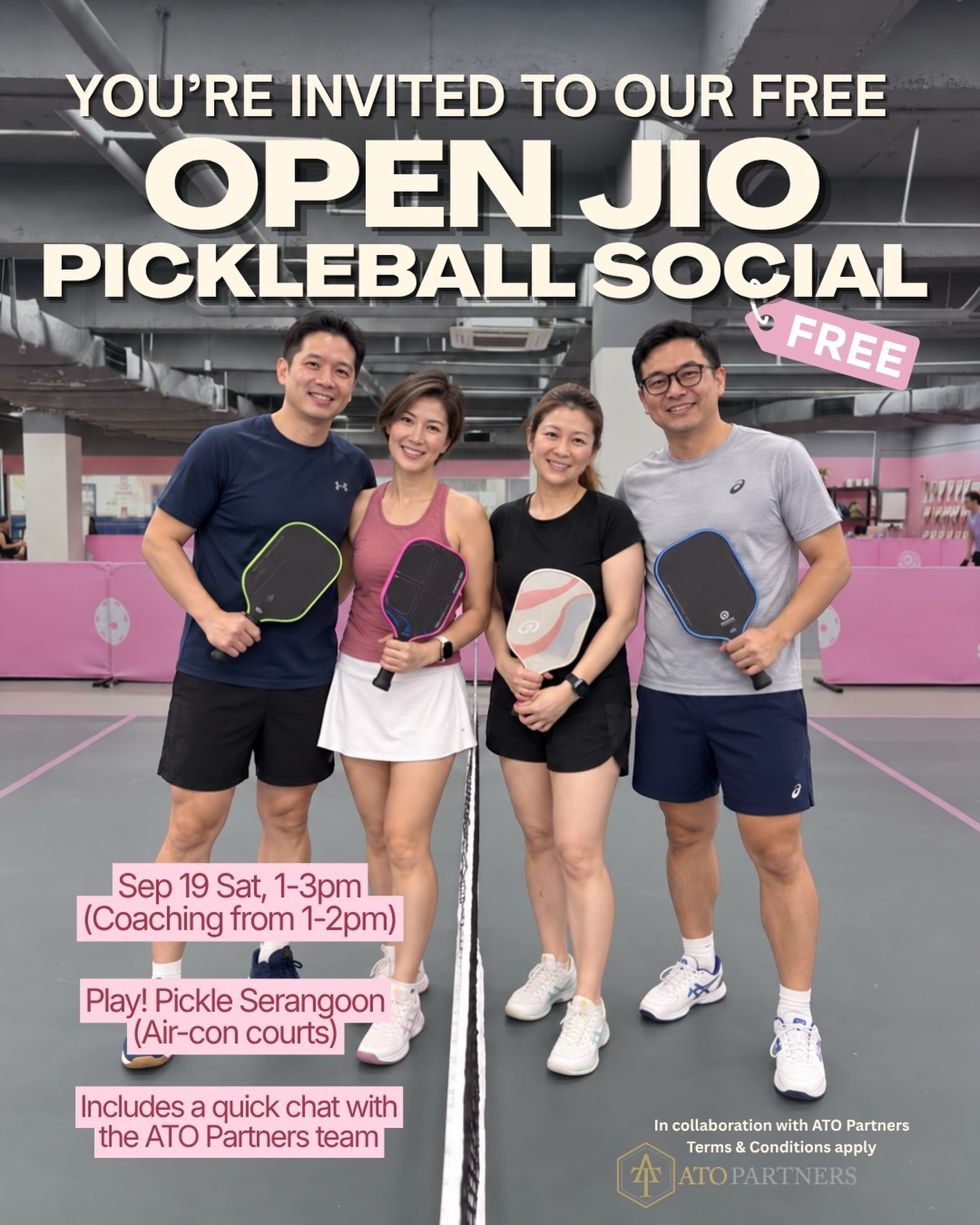 Play! Pickle Serangoon free session with ATO Partners
