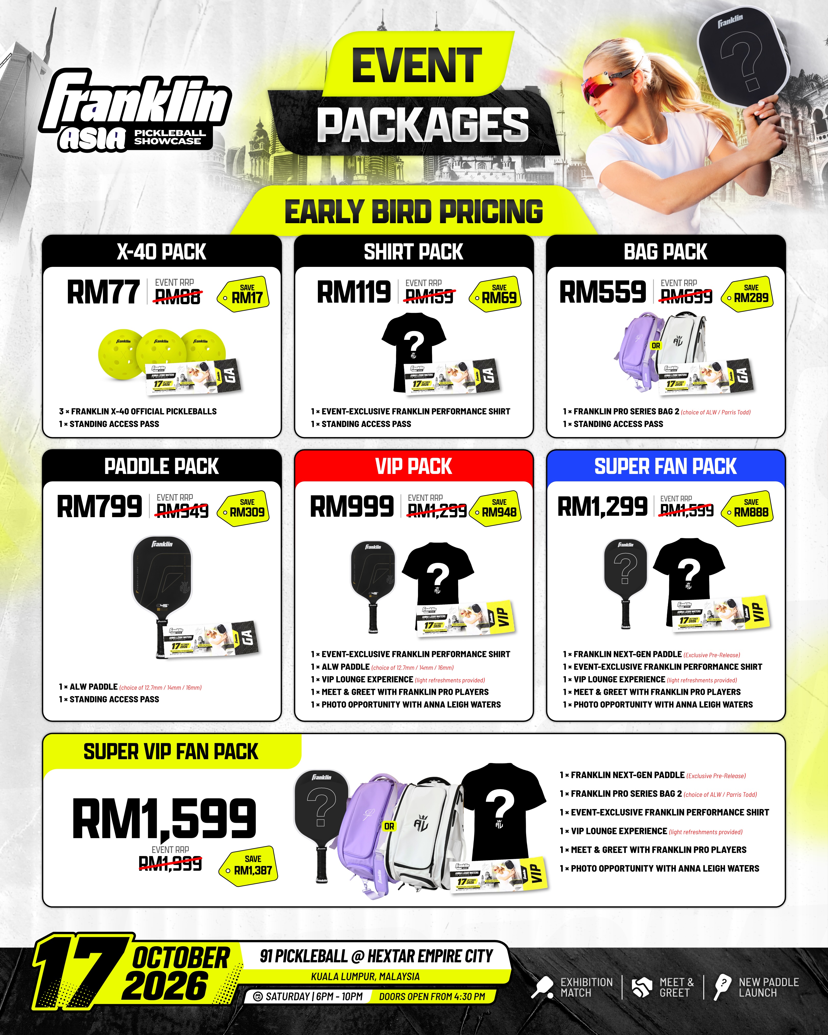 A Franklin Pickleball Asia Pro Showcase early bird event packages price list