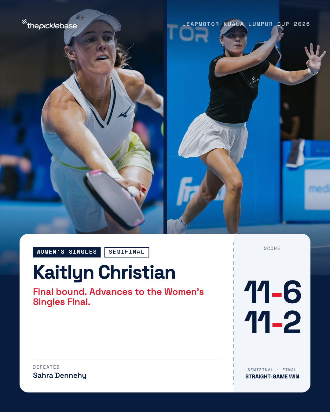 Kaitlyn Christian defeats Sahra Dennehy 11-6, 11-2 in the semifinal