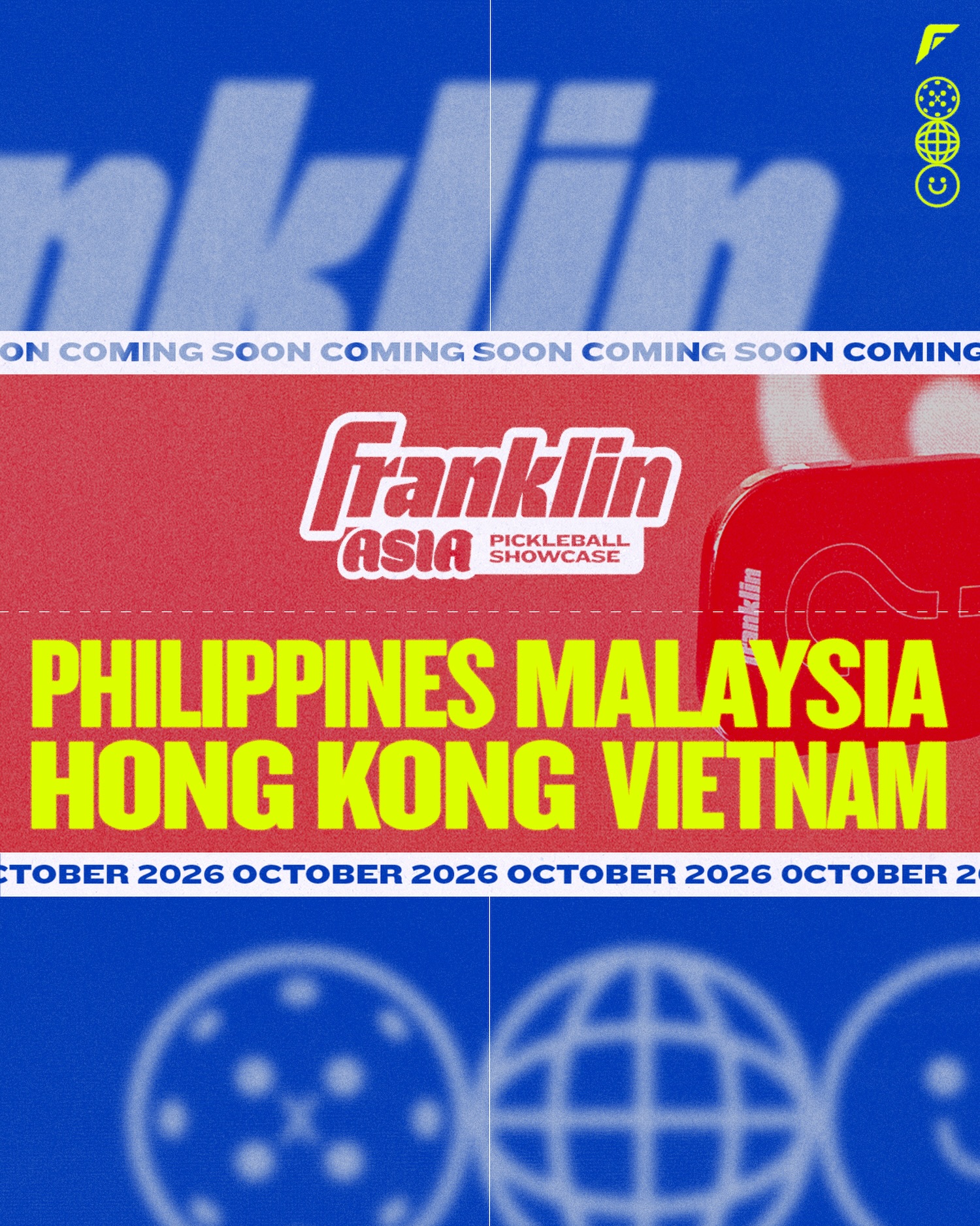 A Franklin Pickleball graphic teasing the Asia Pickleball Showcase across the Philippines, Malaysia, Hong Kong and Vietnam