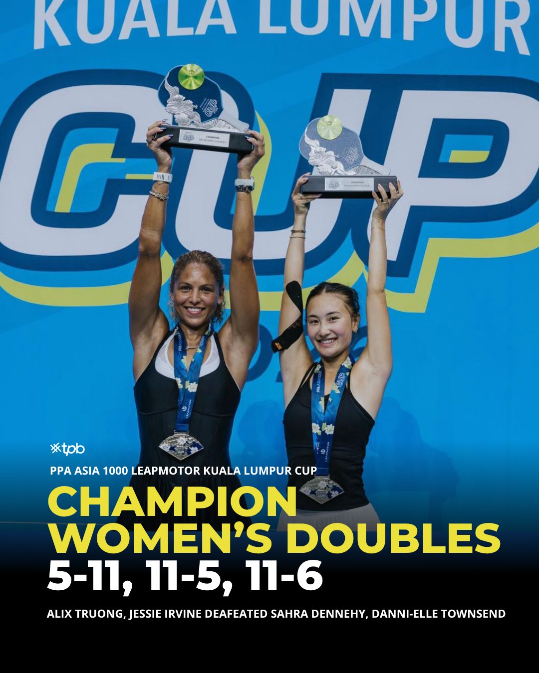 Alix Truong (right) and Jessie Irvine with the Women's Doubles title
