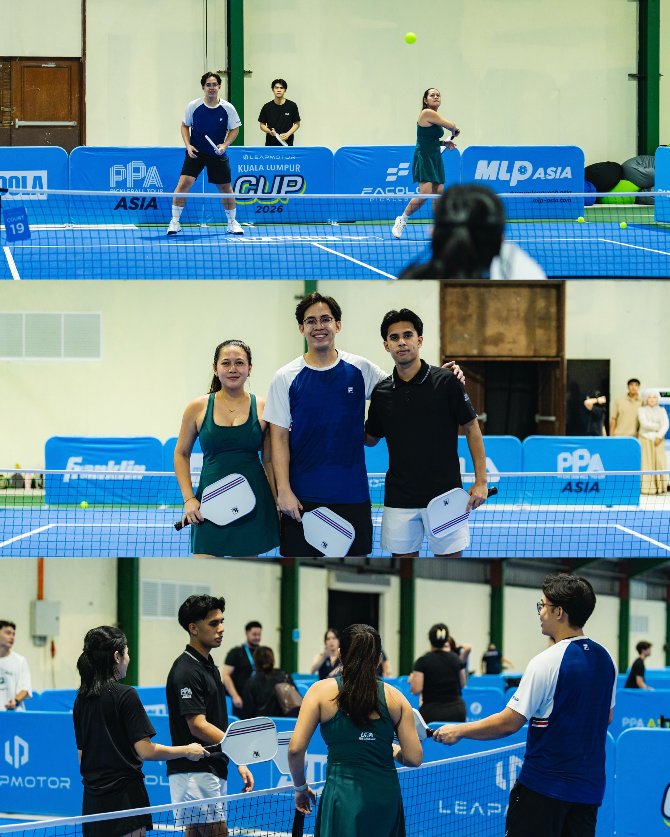 FILA Pickleball Clinic participants on court at The Hood with PPA Asia and Kuala Lumpur Cup branding