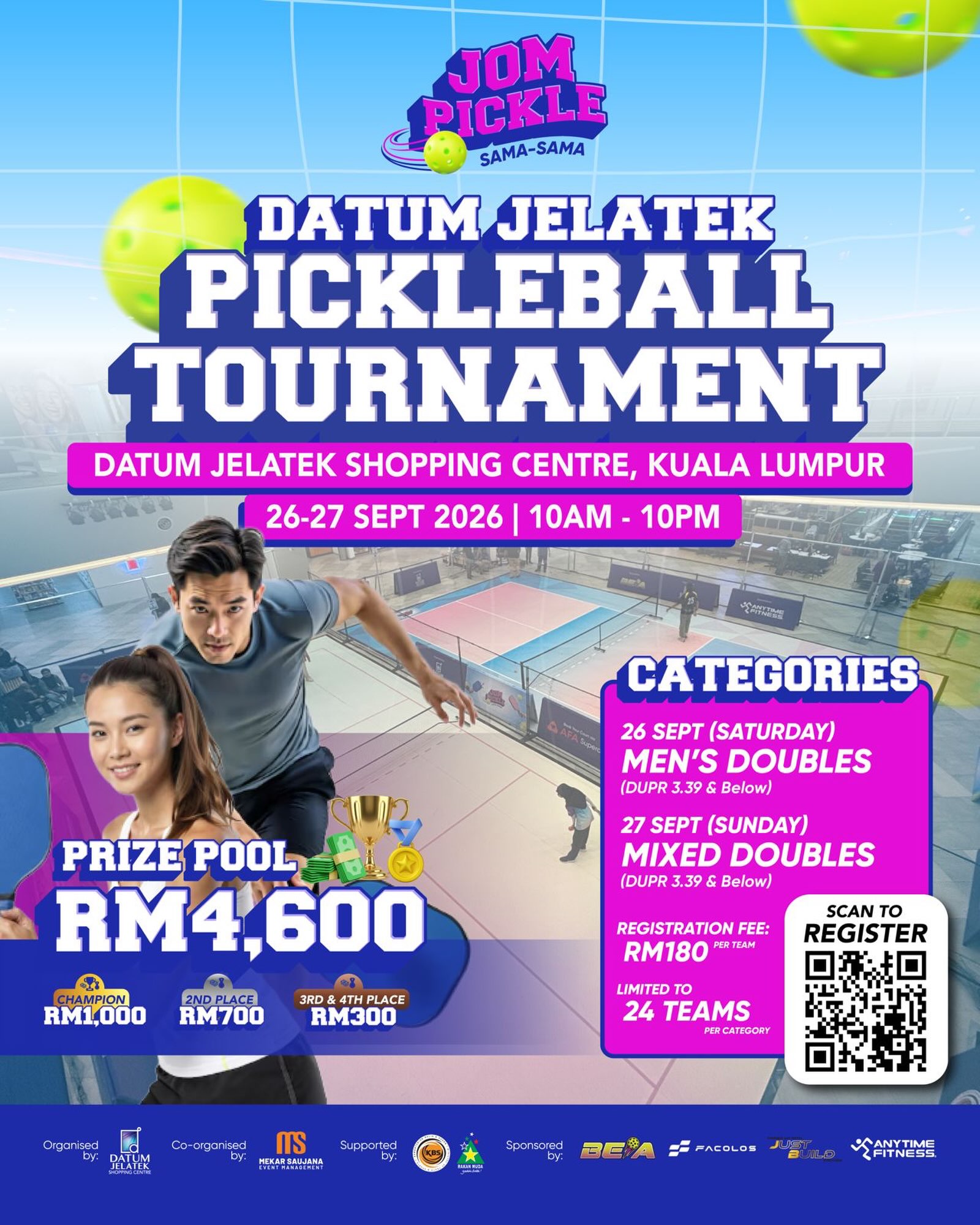 Datum Jelatek Pickleball Tournament official poster with prize pool and category details