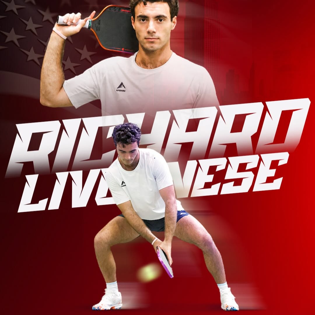 MyPickleball promotional graphic for the Kaiwin Kaivix Magic paddle featuring Richard Livornese