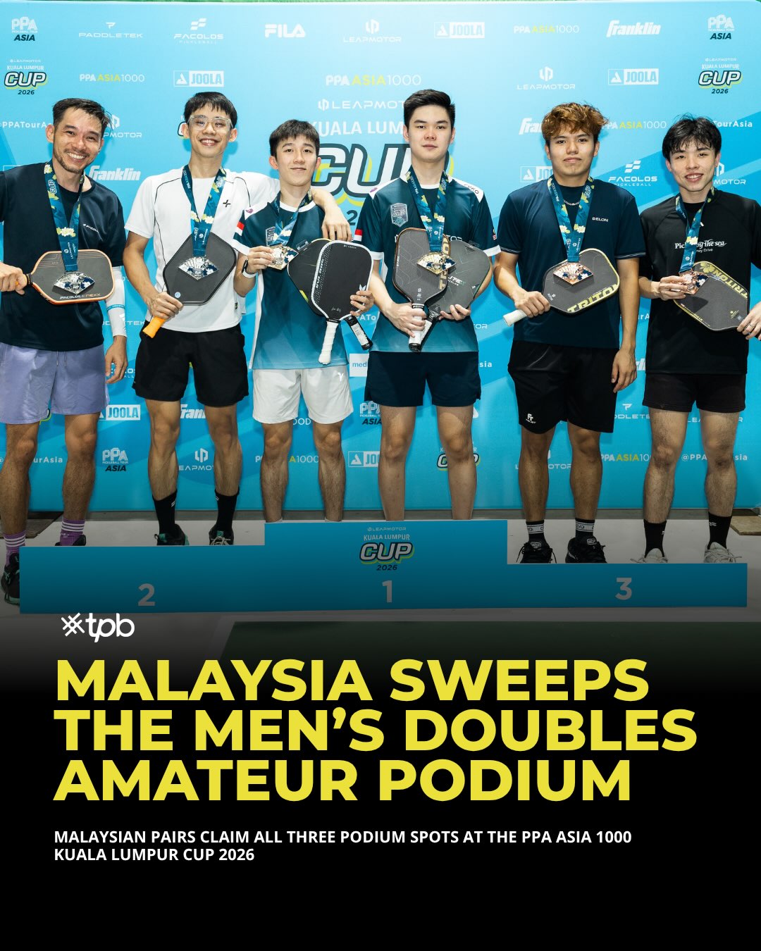Podium at the PPA Asia 1000 Leapmotor Kuala Lumpur Cup men's doubles amateur category, with three Malaysian pairs holding medals