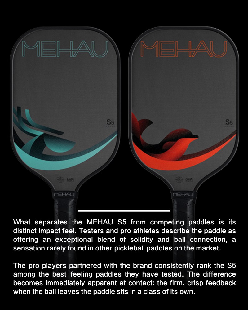 Two MEHAU S5 paddles shown side by side in teal and red colourways