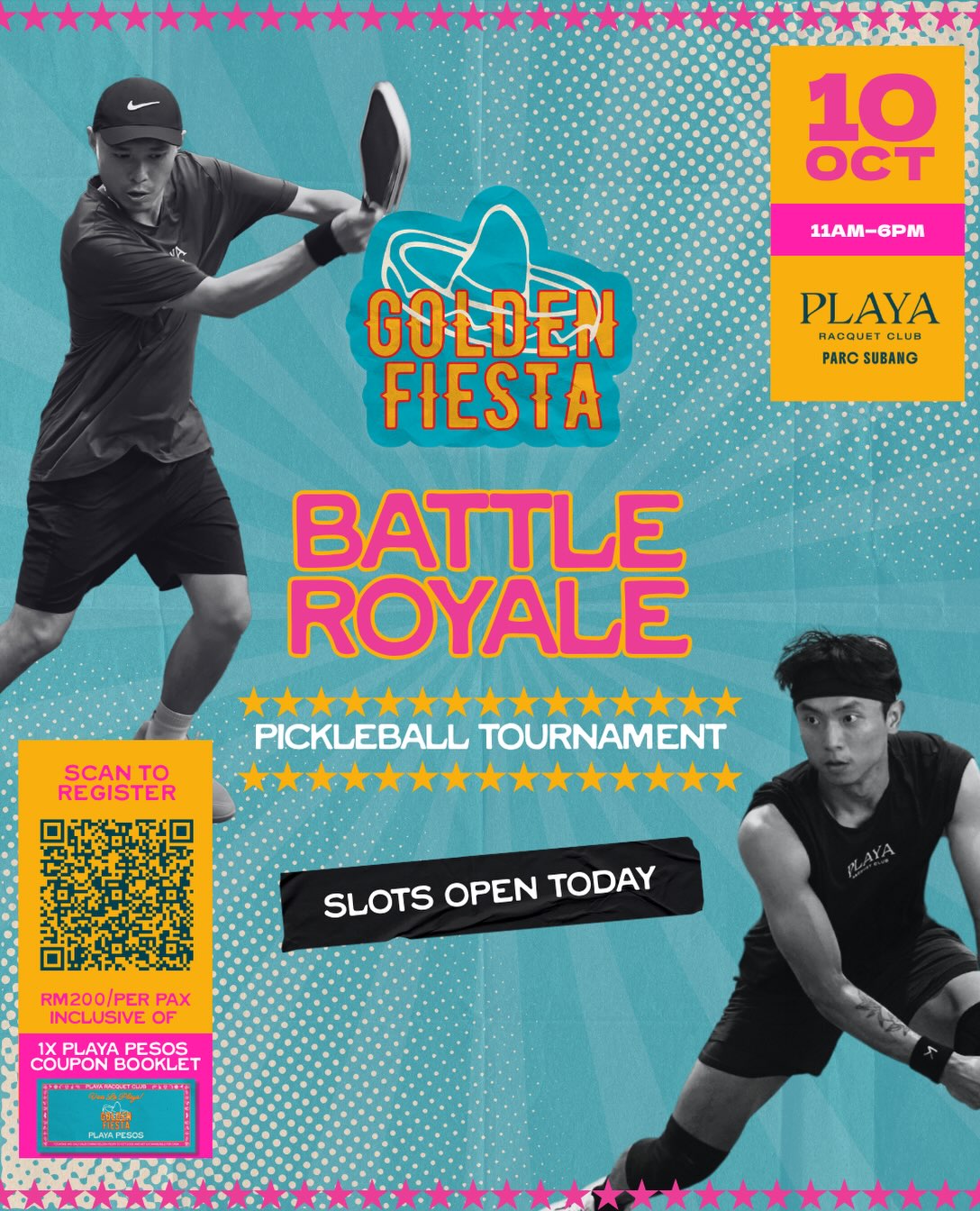 The Golden Fiesta Battle Royale poster: 10 Oct, 11am to 6pm, at Playa Racquet Club, PARC Subang.
