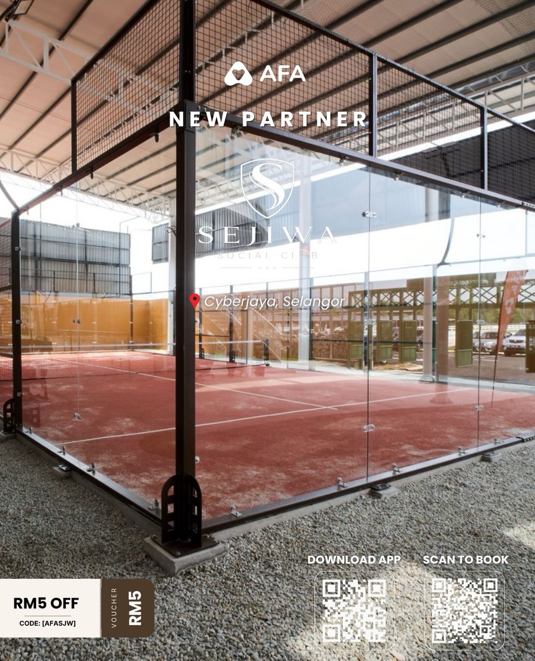 Glass-walled padel court at Sejiwa Social Club