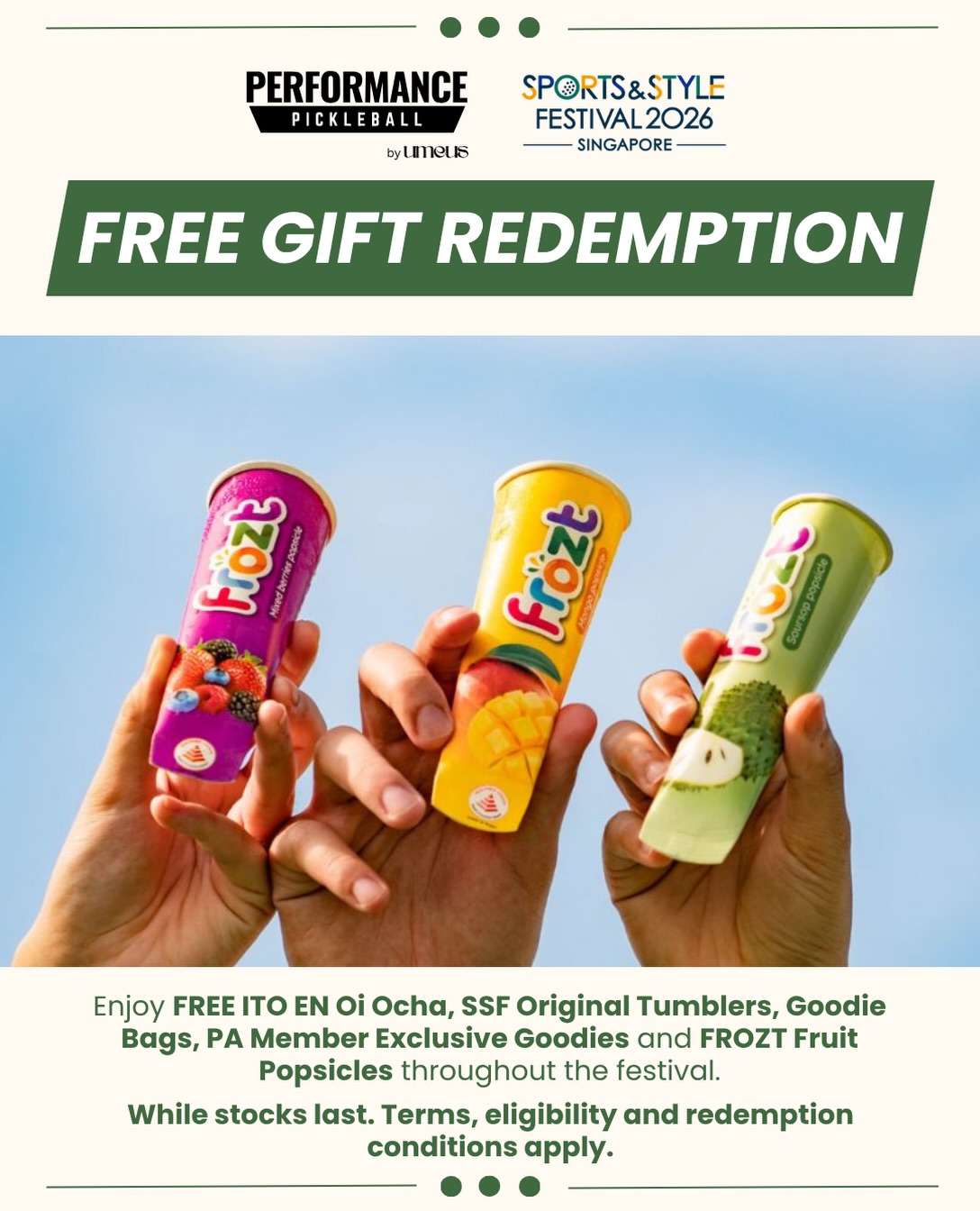 FROZT fruit popsicles offered as free gifts at the Performance Pickleball booth