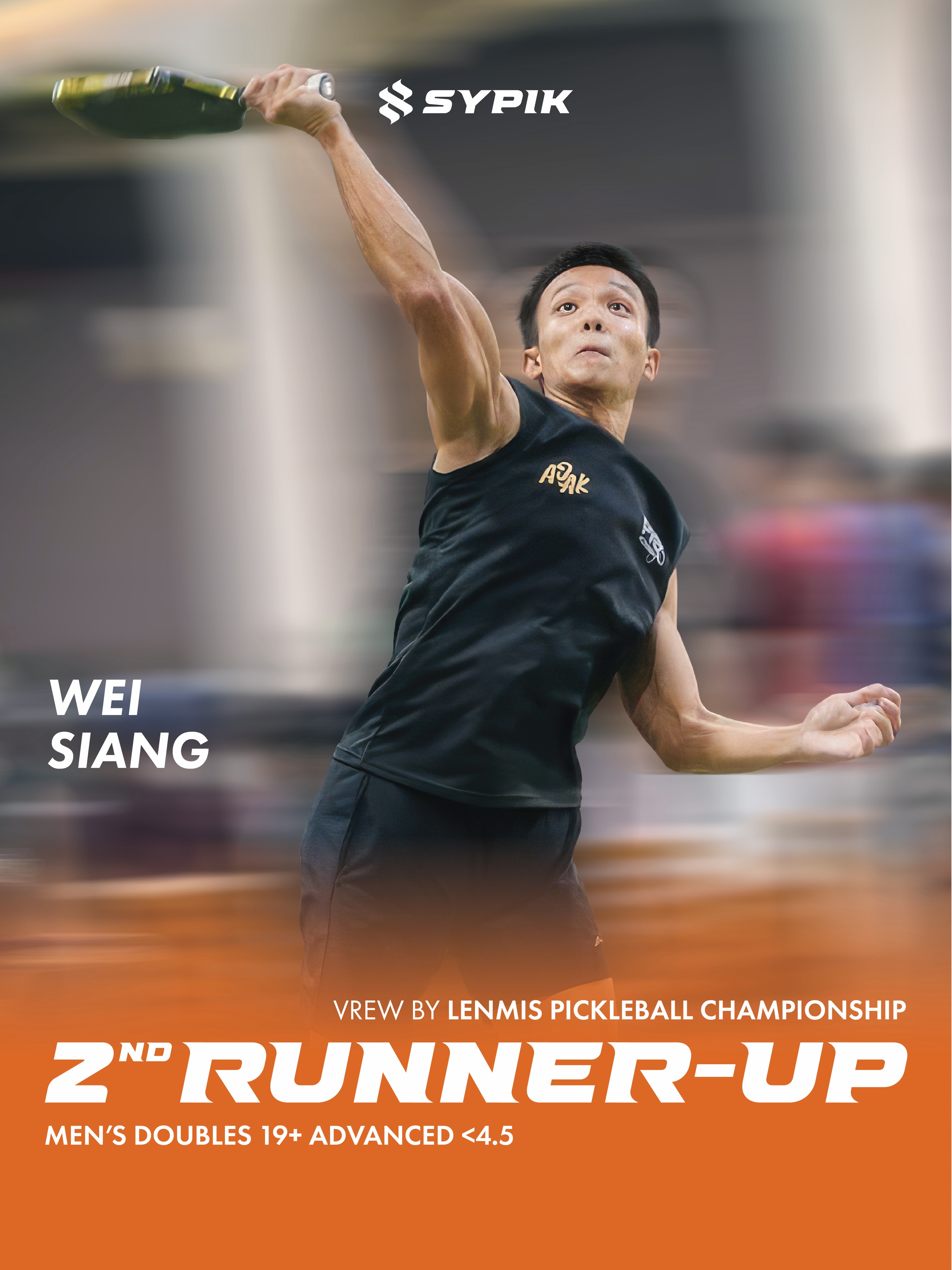 Wei Siang, 2nd Runner-Up in Men's Doubles 19+ Advanced under 4.5 at VREW by Lenmis