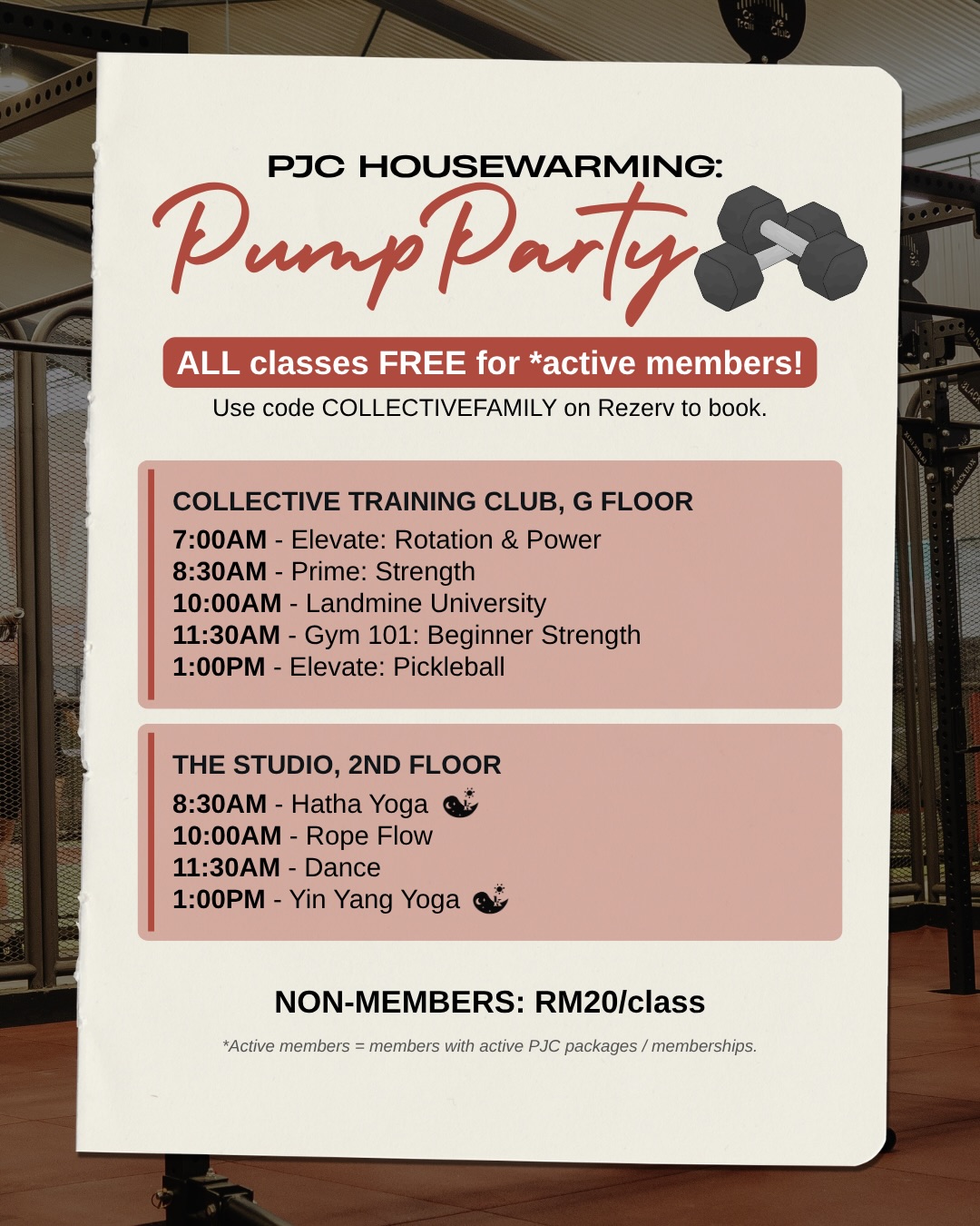 Pump Party class timetable at PJ Collective