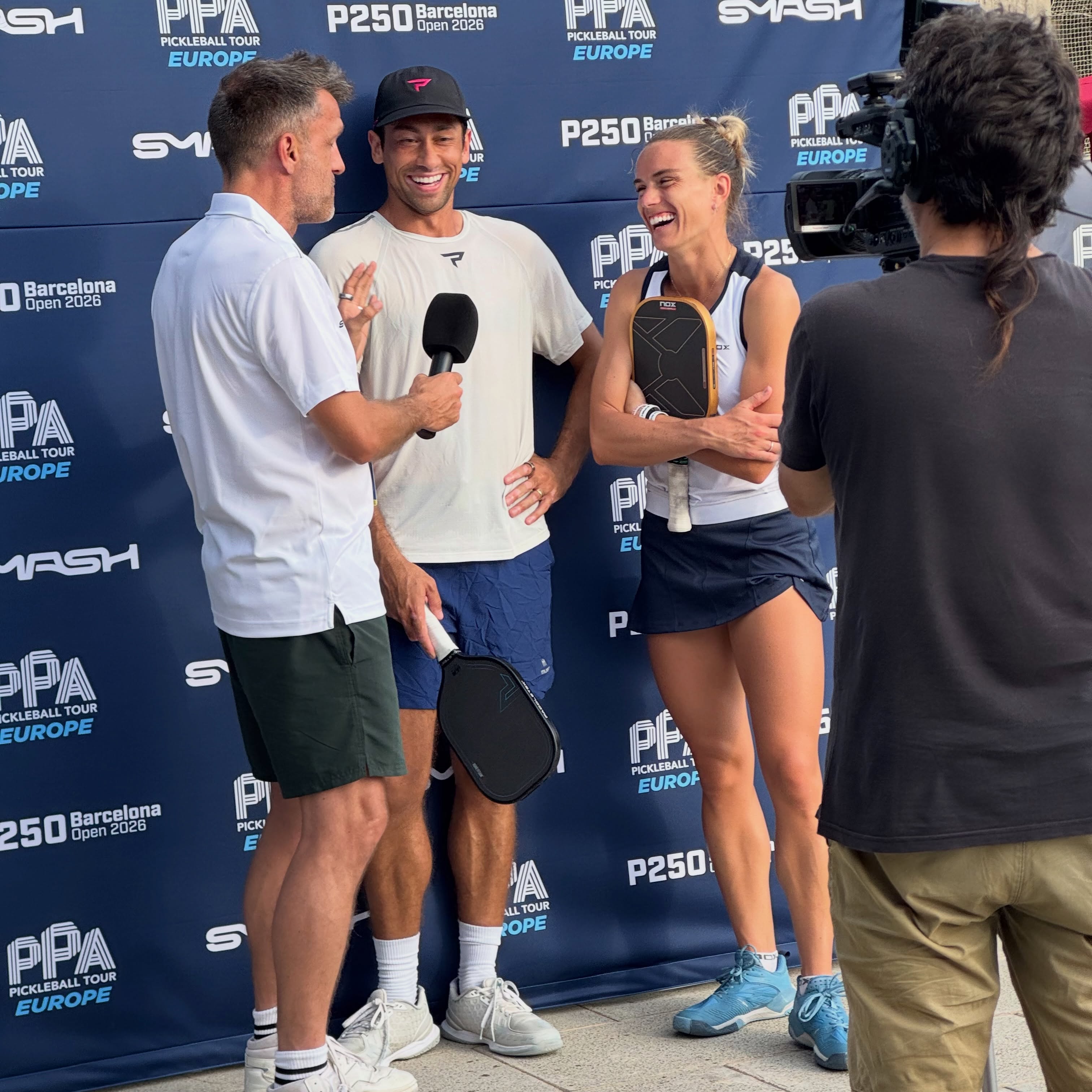 Zane Navratil and Judit Castillo in a courtside interview at the Barcelona Open