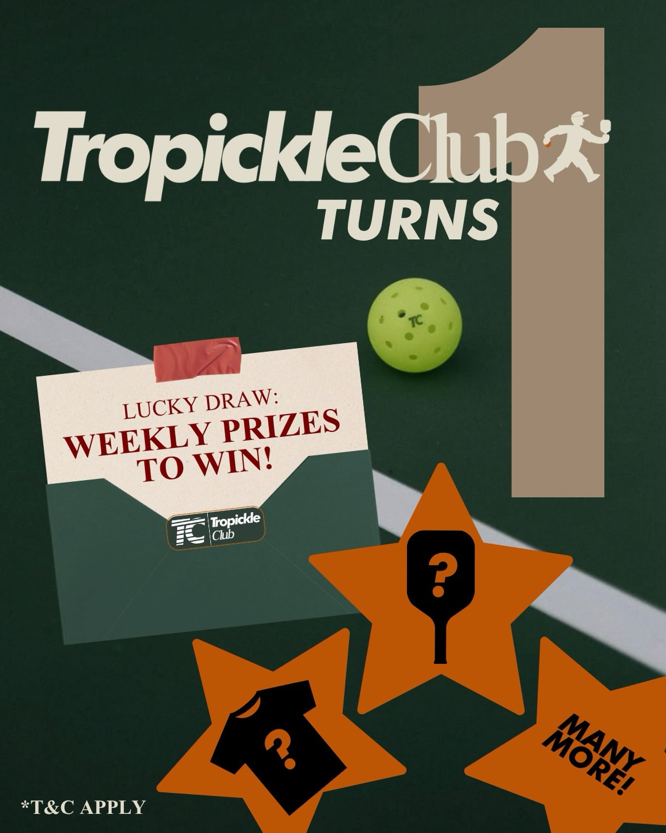 Tropickle Club turns 1 giveaway poster with weekly prizes to win