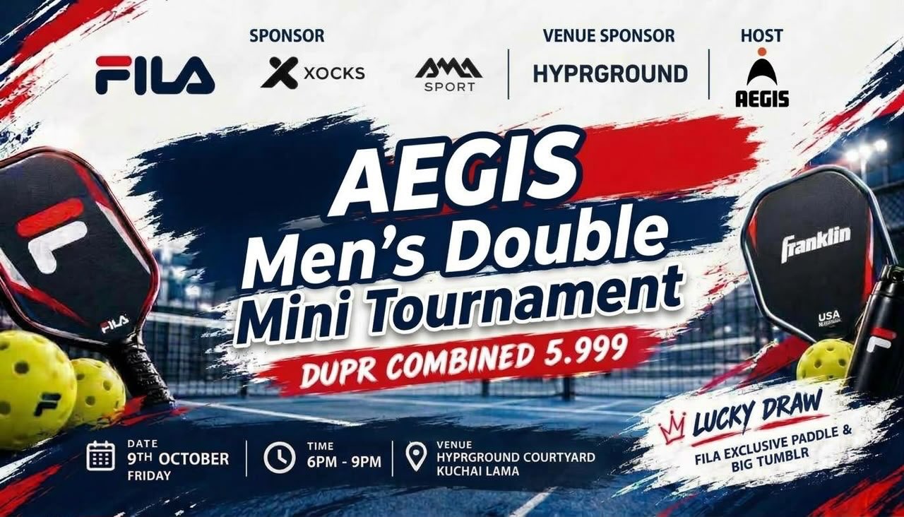 AEGIS Men's Double Mini Tournament poster, DUPR combined 5.999, 9 October, Hyprground Courtyard, Kuchai Lama