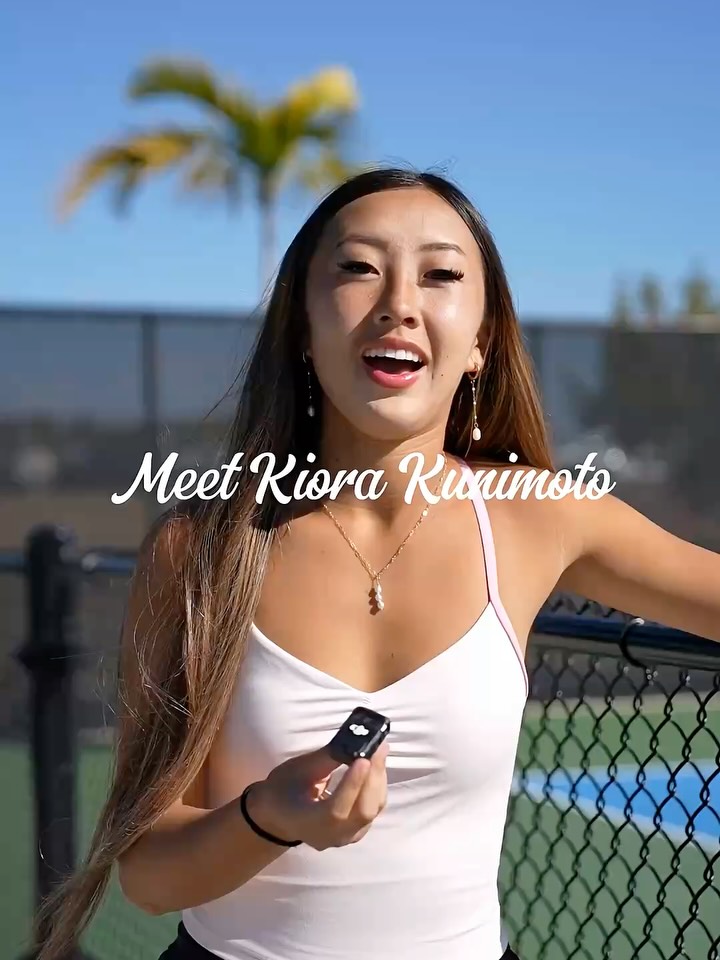 Kiora Kunimoto introducing herself to the camera on an outdoor court, with the text Meet Kiora Kunimoto