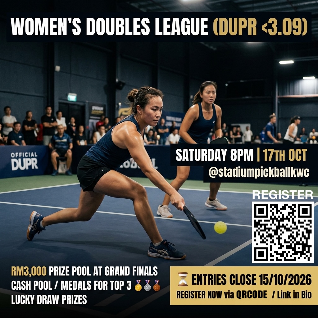 Poster for the Women's Doubles League at Stadium Pickleball KWC on 17 Oct