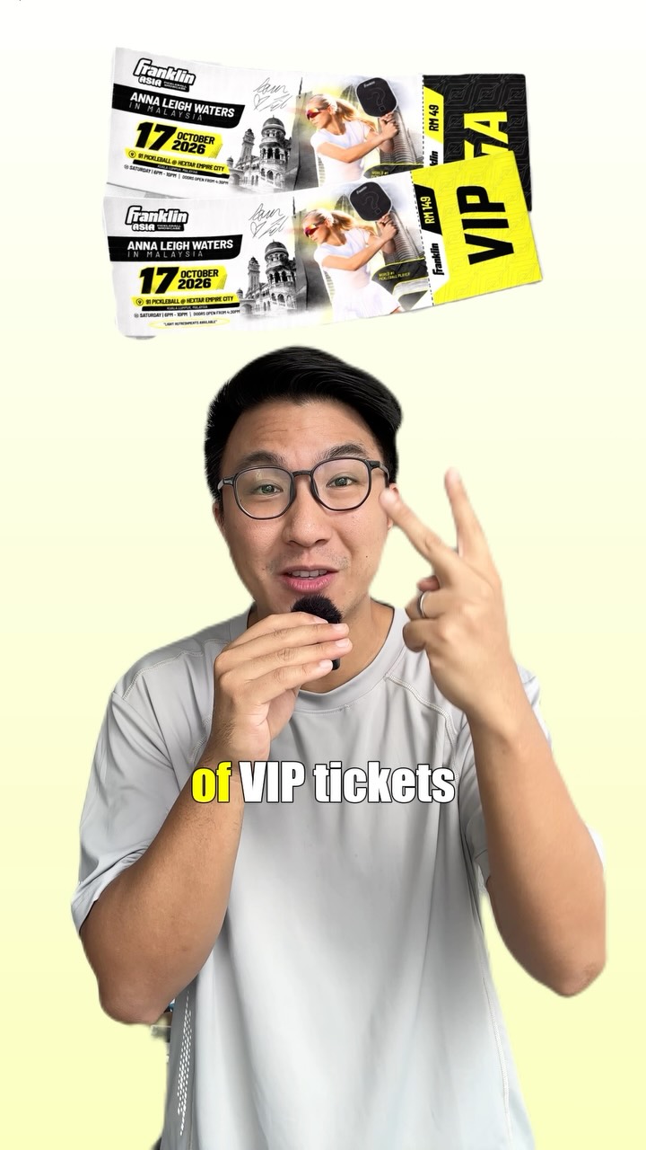 Two Franklin Asia VIP tickets for Anna Leigh Waters in Malaysia on 17 Oct 2026, shown in the giveaway reel