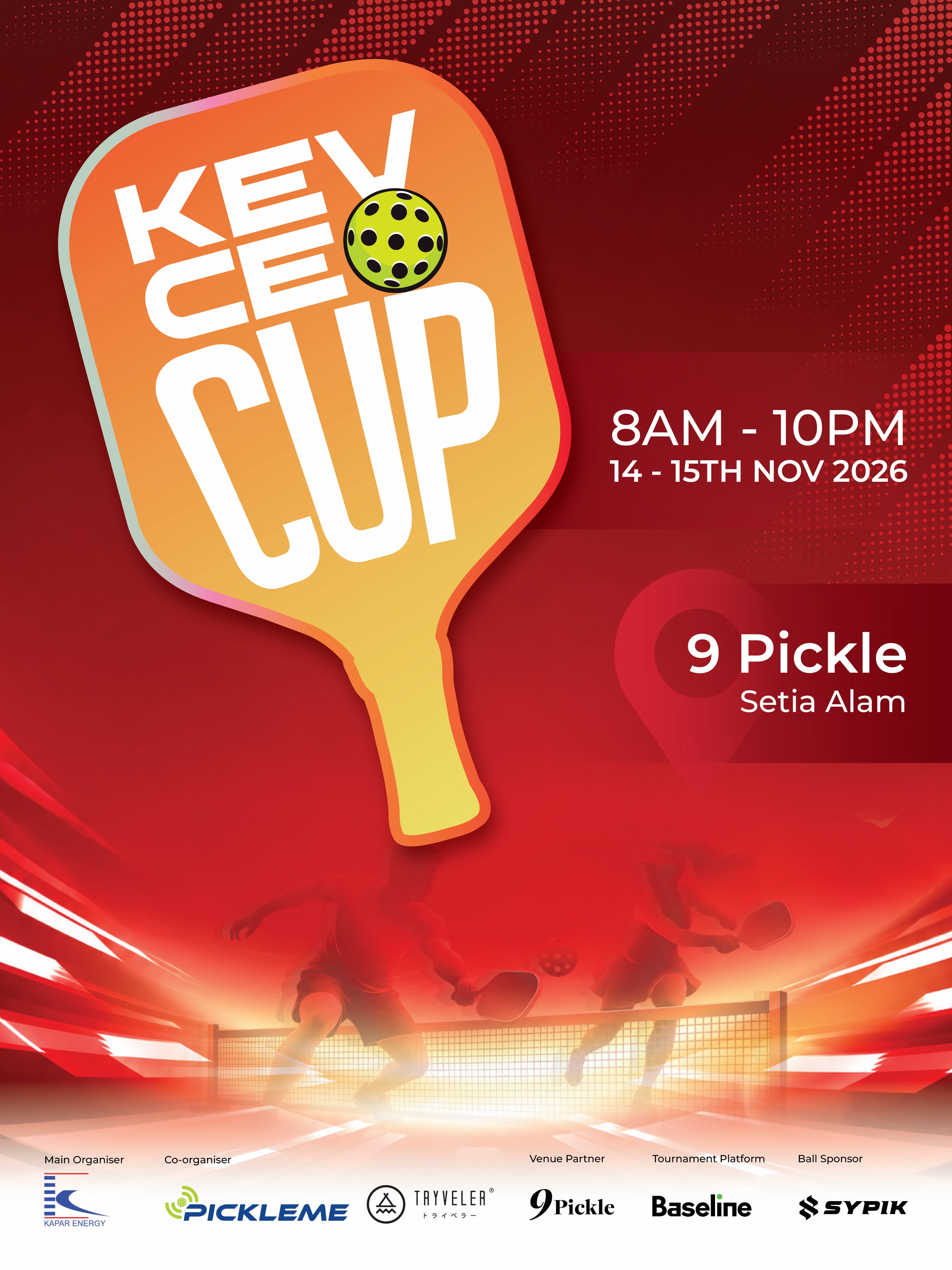 KEV CEO Cup poster showing 14-15 Nov 2026 at 9 Pickle, Setia Alam